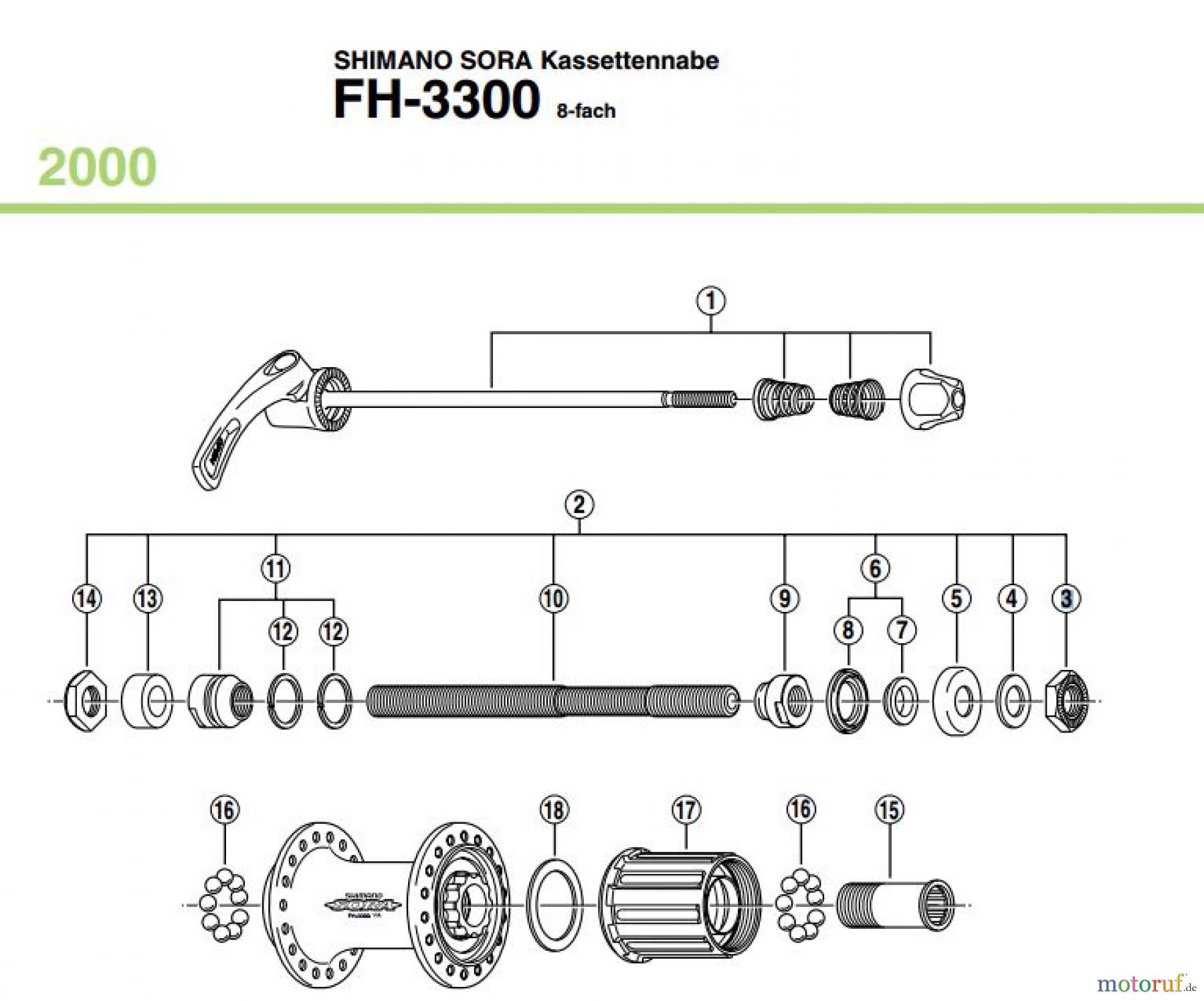  Shimano FH Free Hub - Freilaufnabe FH-3300,  2000 SHIMANO SORA Kassettennabe 8-fach