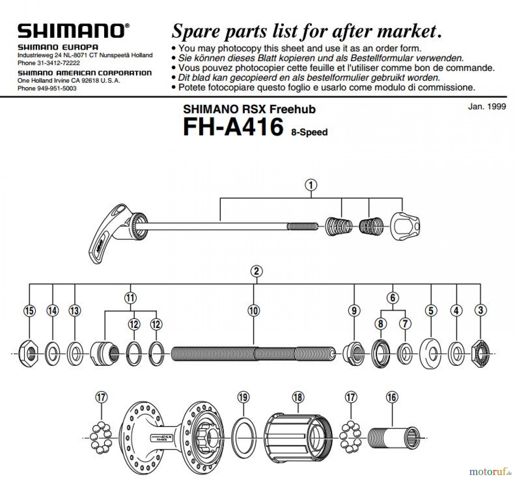  Shimano FH Free Hub - Freilaufnabe FH-A416 RSX Kassettennabe 8-fach