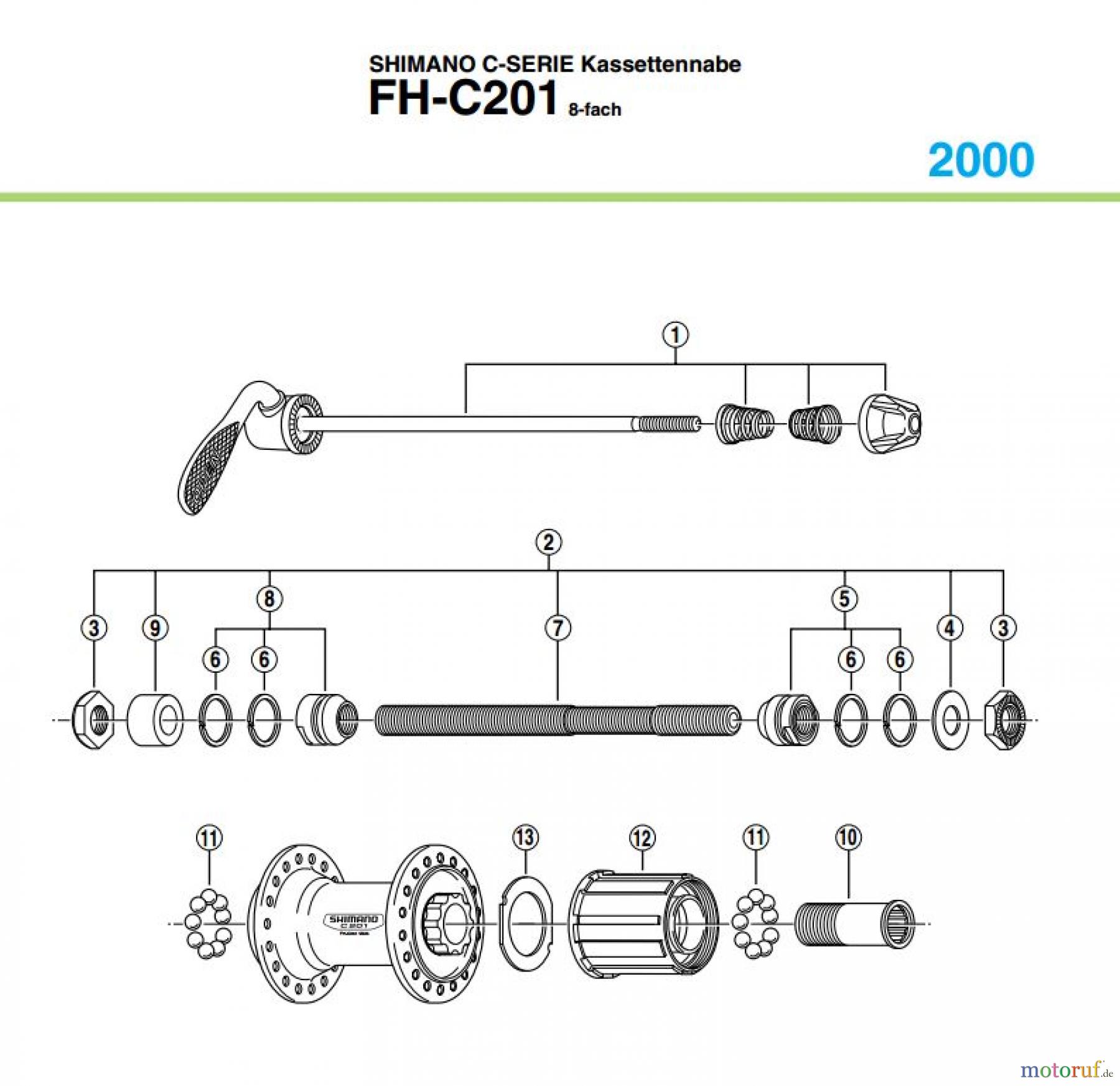  Shimano FH Free Hub - Freilaufnabe FH-C201 SHIMANO C-SERIE Kassettennabe 8-fach