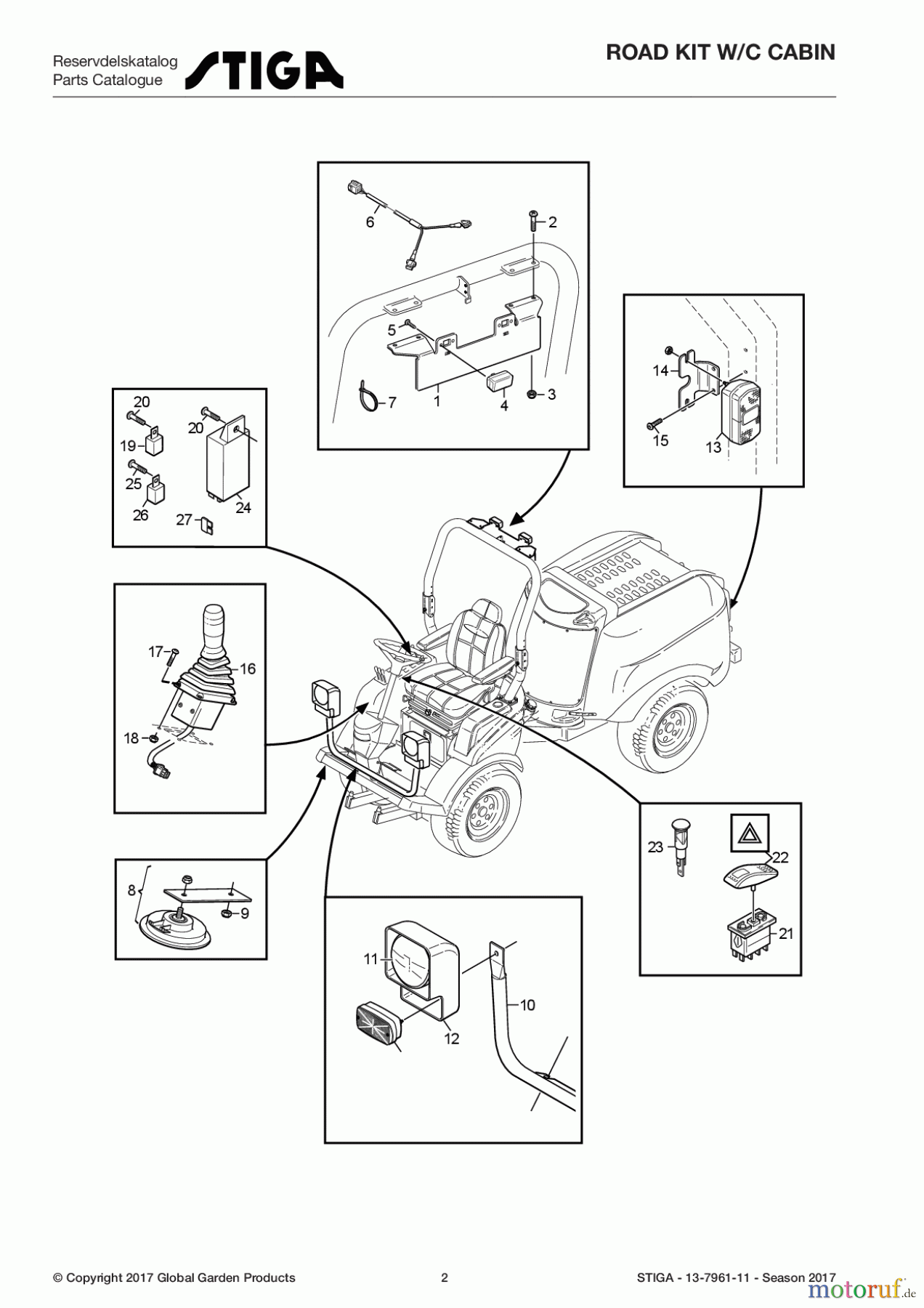  Stiga Frontmäher Anbau 2017 Titan ROAD KIT W/C CABIN 13-7961-11 - Season 2017 Road Kit W/C Cabin