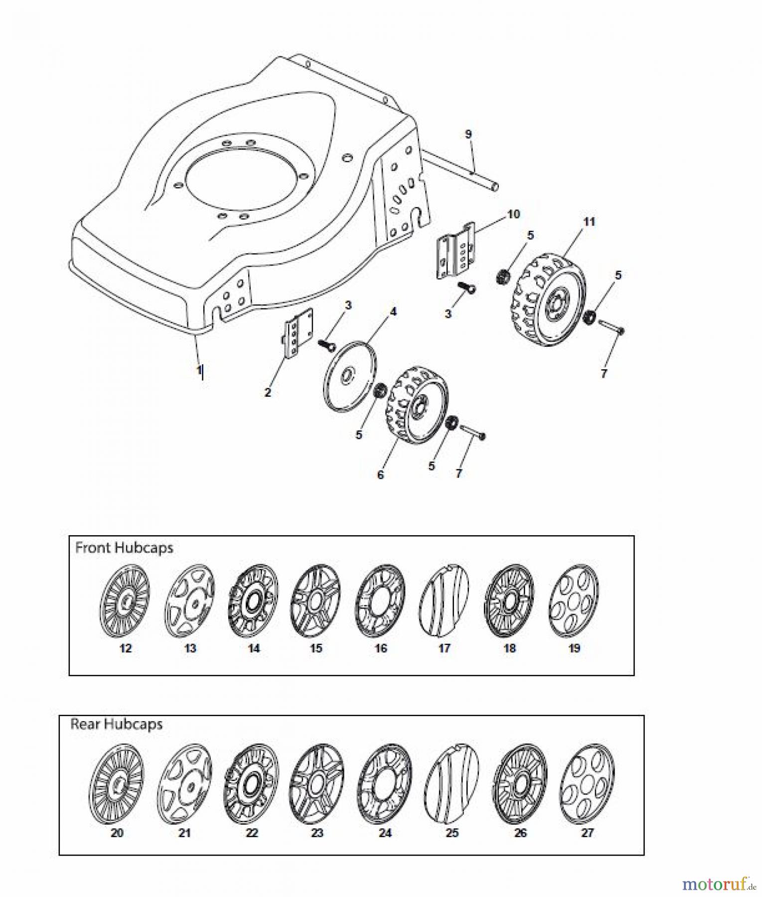  Global Garden Products GGP Rasenmäher Benzin Ohne Antrieb 2017 ES 534 Wheels - Fixing by Screw