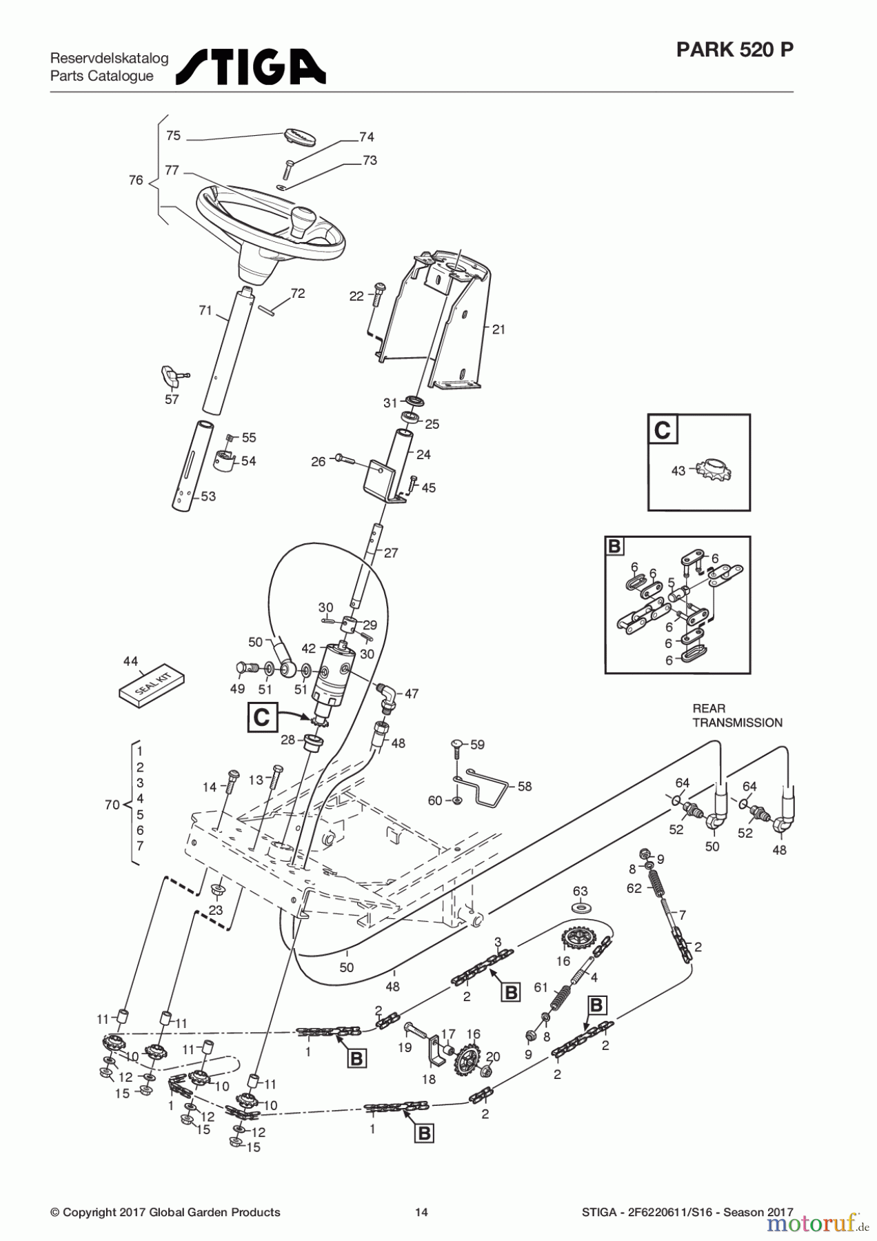  Stiga Frontmäher Baujahr 2017 Park Consumer High 2017 Park 520 P 2F6220611/S16 - Season 2017 Steering