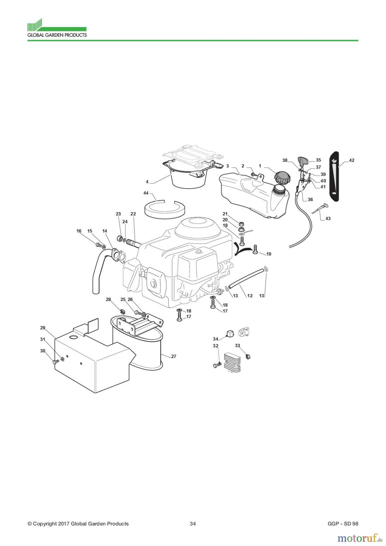  Global Garden Products GGP Aufsitzmäher Seitenauswurf 98-108cm 2017 SD 98 Engine - Honda GCV 390