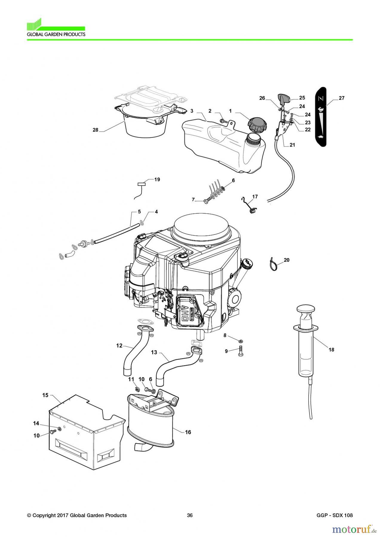  Global Garden Products GGP Aufsitzmäher Seitenauswurf 98-108cm 2017 SDX 108 Engine - Kawasaki