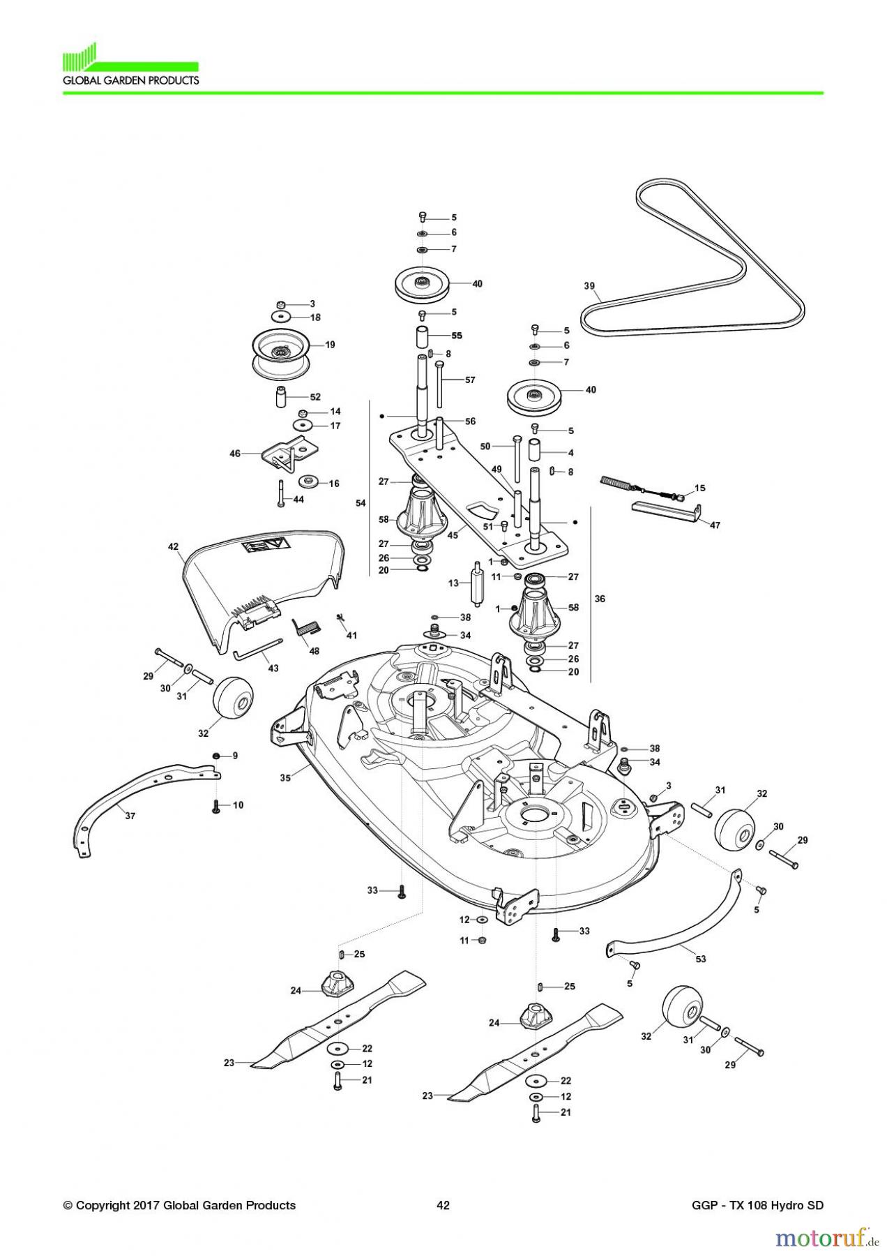 Global Garden Products GGP Aufsitzmäher Seitenauswurf 108-118cm 2017 TX 108 Hydro SD Cutting Plate
