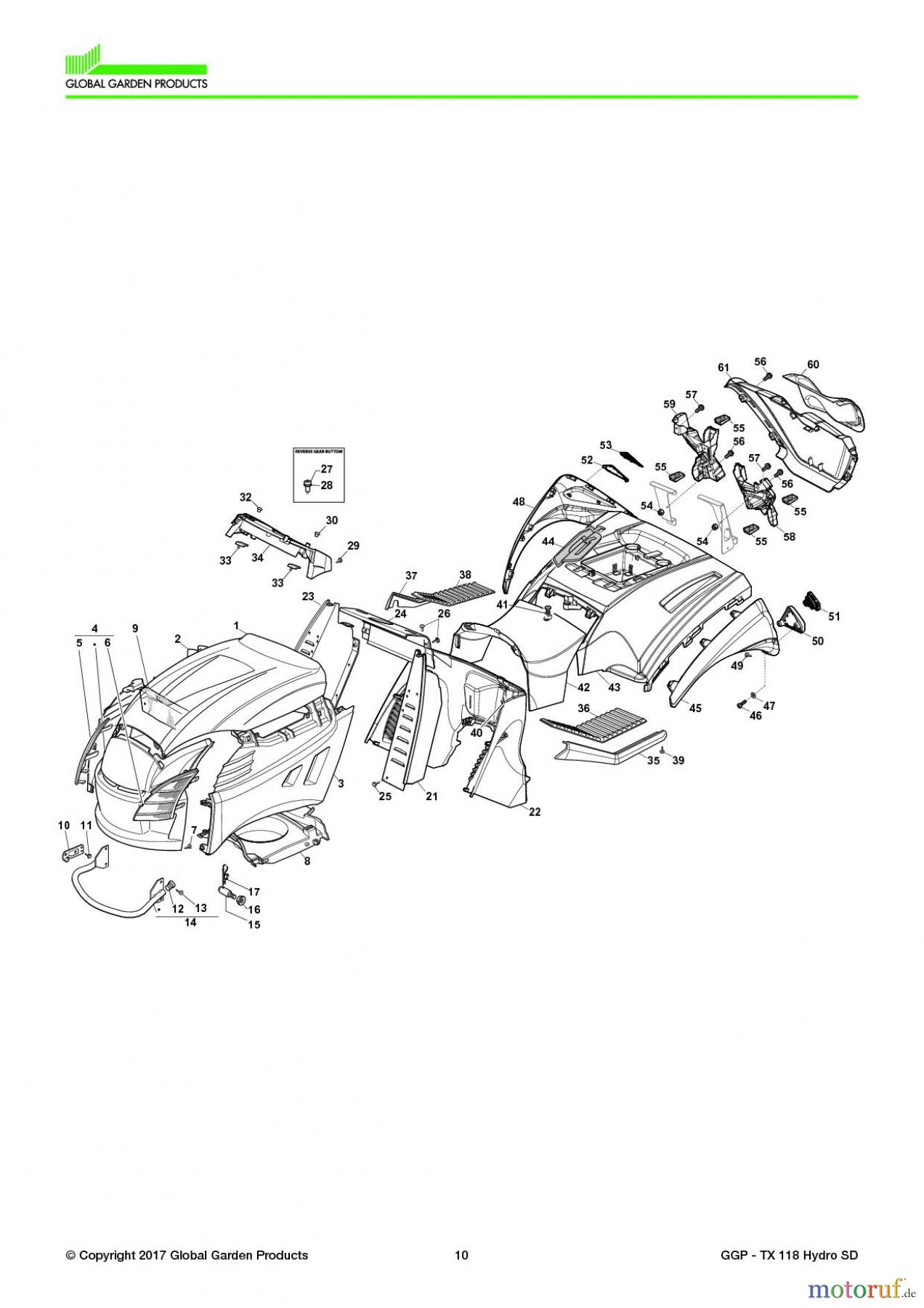 Global Garden Products GGP Aufsitzmäher Seitenauswurf 108-118cm 2017 TX 118 Hydro SD Body with twin-cylinder engine