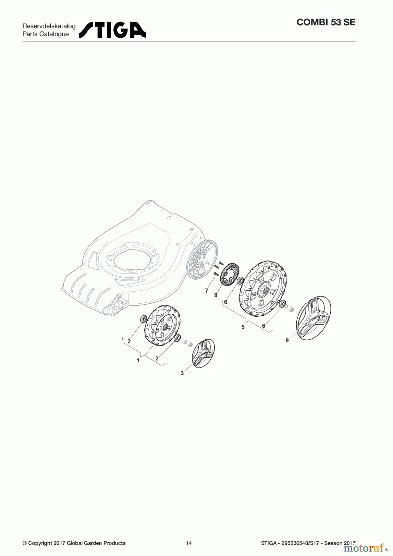 Stiga Rasenmäher Baujahr 2017 Benzin Mit Antrieb 2017 COMBI 53 SE 295536548/S17 - Season 2017 Wheels and Hub Caps
