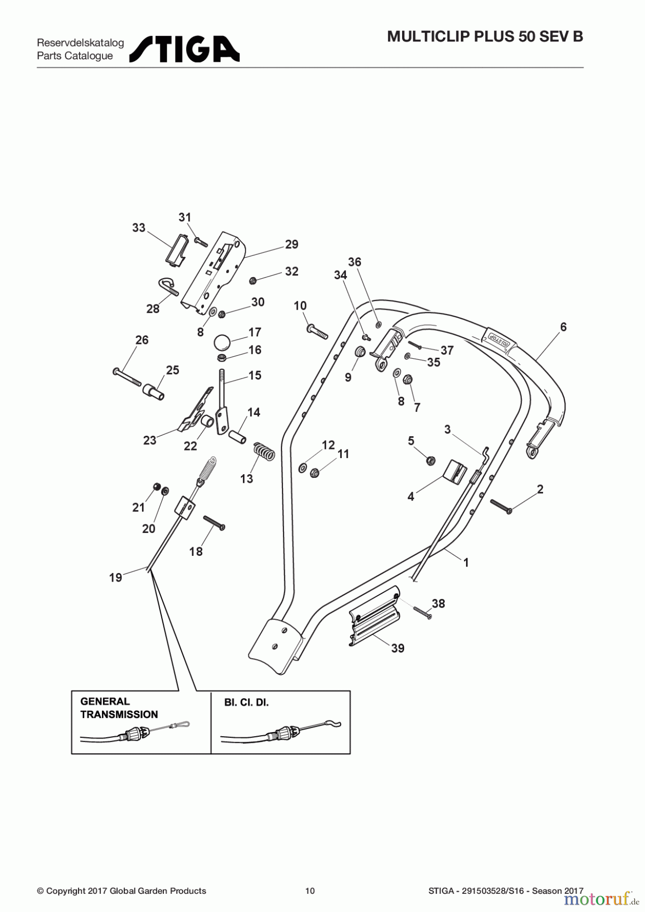  Stiga Rasenmäher Benzin Mit Antrieb 2017 MULTICLIP PLUS 50 SEV B 291503528/S16 - Season 2017 Handle, Upper Part