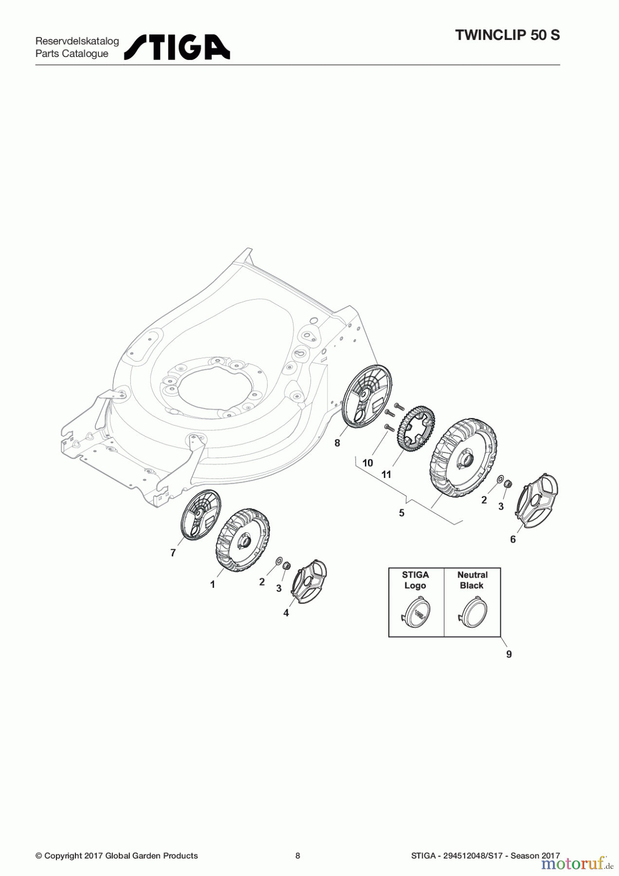 Stiga Rasenmäher Baujahr 2017 Benzin Mit Antrieb 2017 TWINCLIP 50 S 294512048/S17 - Season 2017 Wheel and Hub Cap