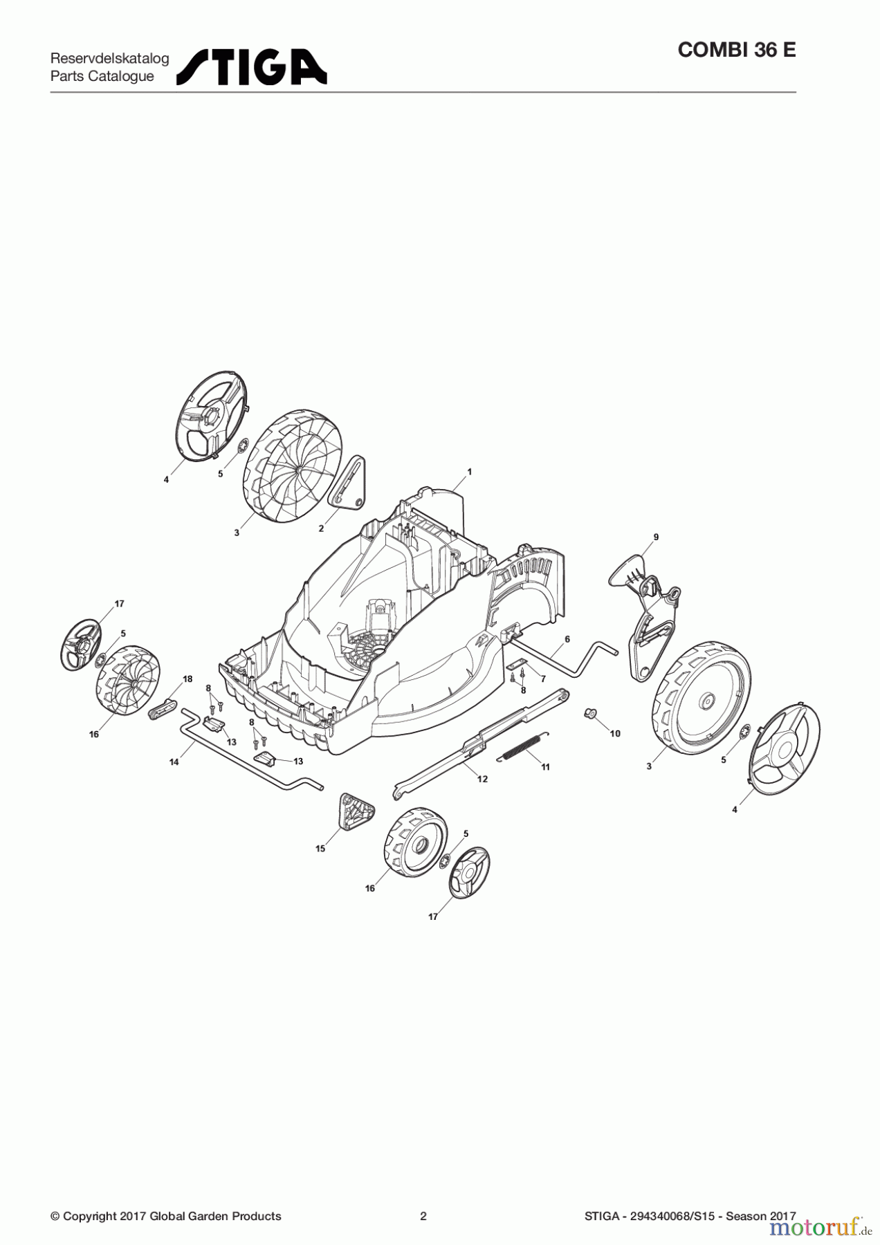  Stiga Rasenmäher Elektro ohne Antrieb 2017 COMBI 36 E 294340068/S15 - Season 2017 Deck And Height Adjusting