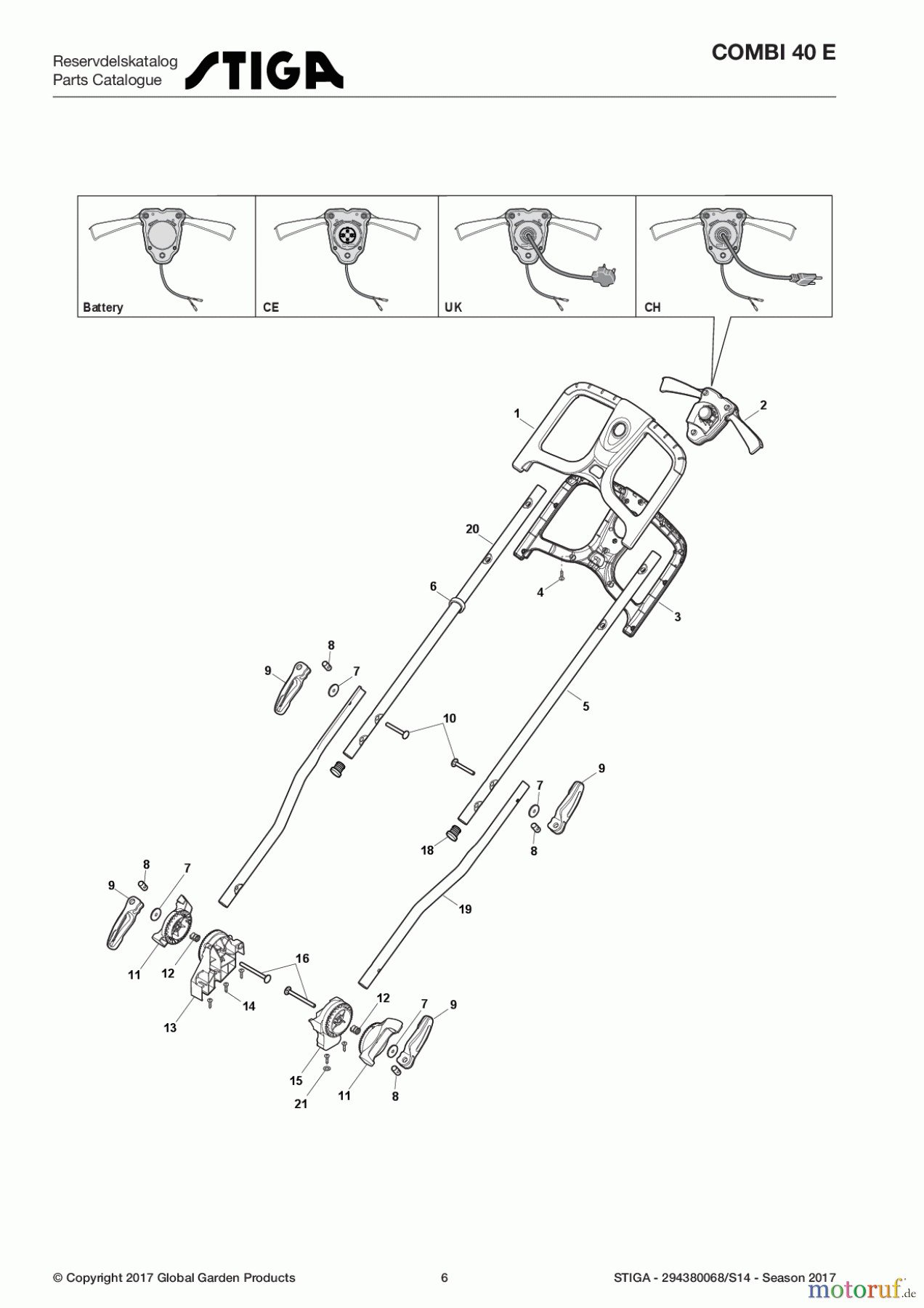 Stiga Rasenmäher Baujahr 2017 Elektro ohne Antrieb 2017 COMBI 40 E 294380068/S14 - Season 2017 Handle, Upper Part