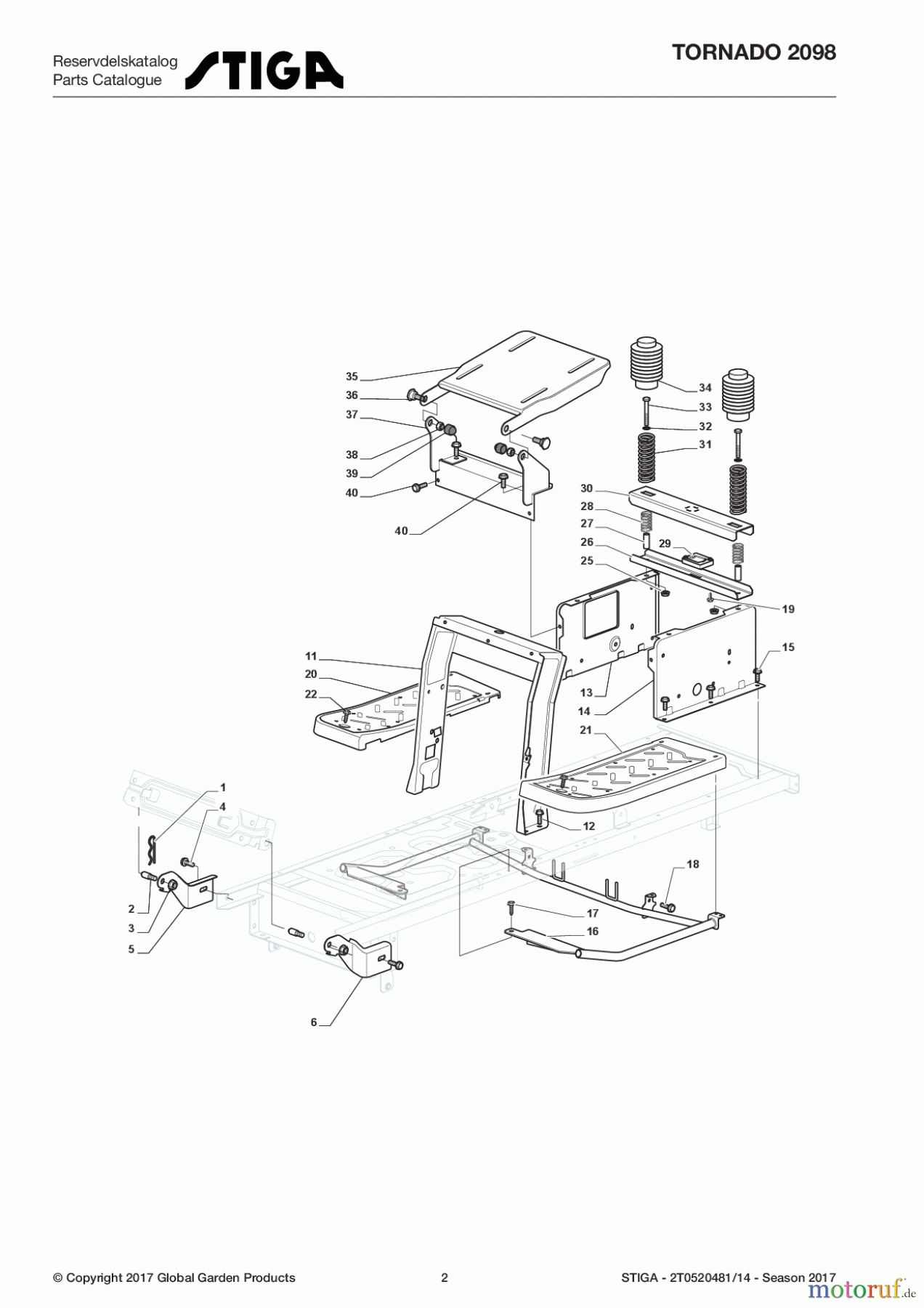  Stiga Aufsitzmäher Baujahr 2017 TORNADO 2098 2T0520481/14 - Season 2017 Chassis