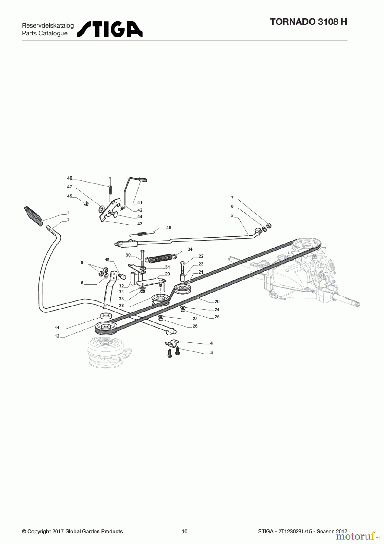  Stiga Aufsitzmäher Baujahr 2017 TORNADO 3108 H 2T1230281/15 - Season 2017 Brake And Gearbox Controls