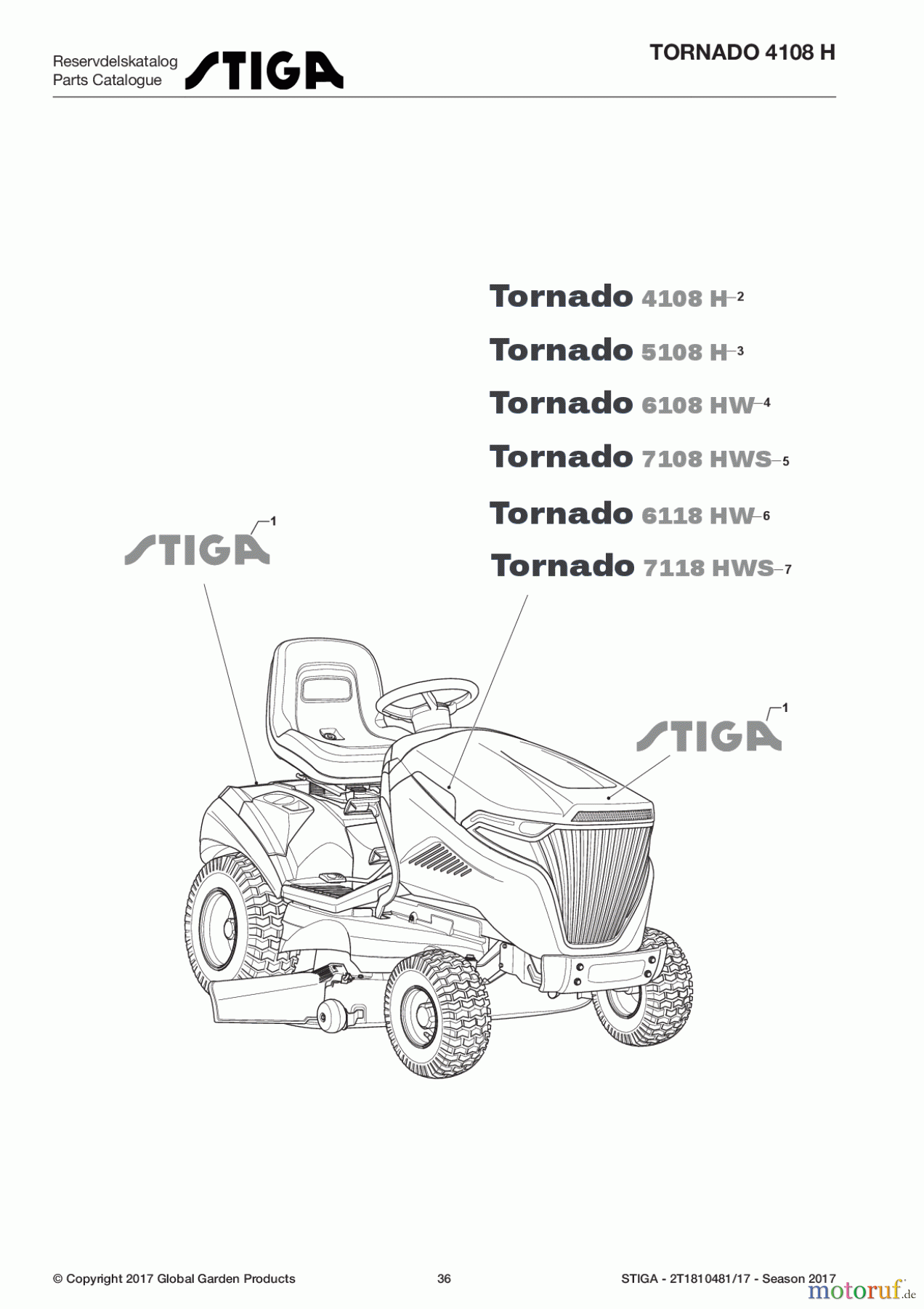  Stiga Aufsitzmäher Baujahr 2017 TORNADO 4108 H 2T1810481/17 - Season 2017 Aesthetic Labels