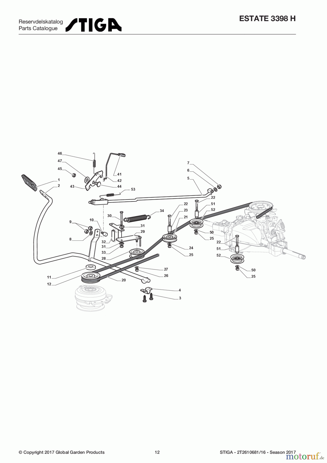 Stiga Aufsitzmäher Baujahr 2017 ESTATE 3398 H 2T2610681/16 - Season 2017 Brake And Gearbox Controls