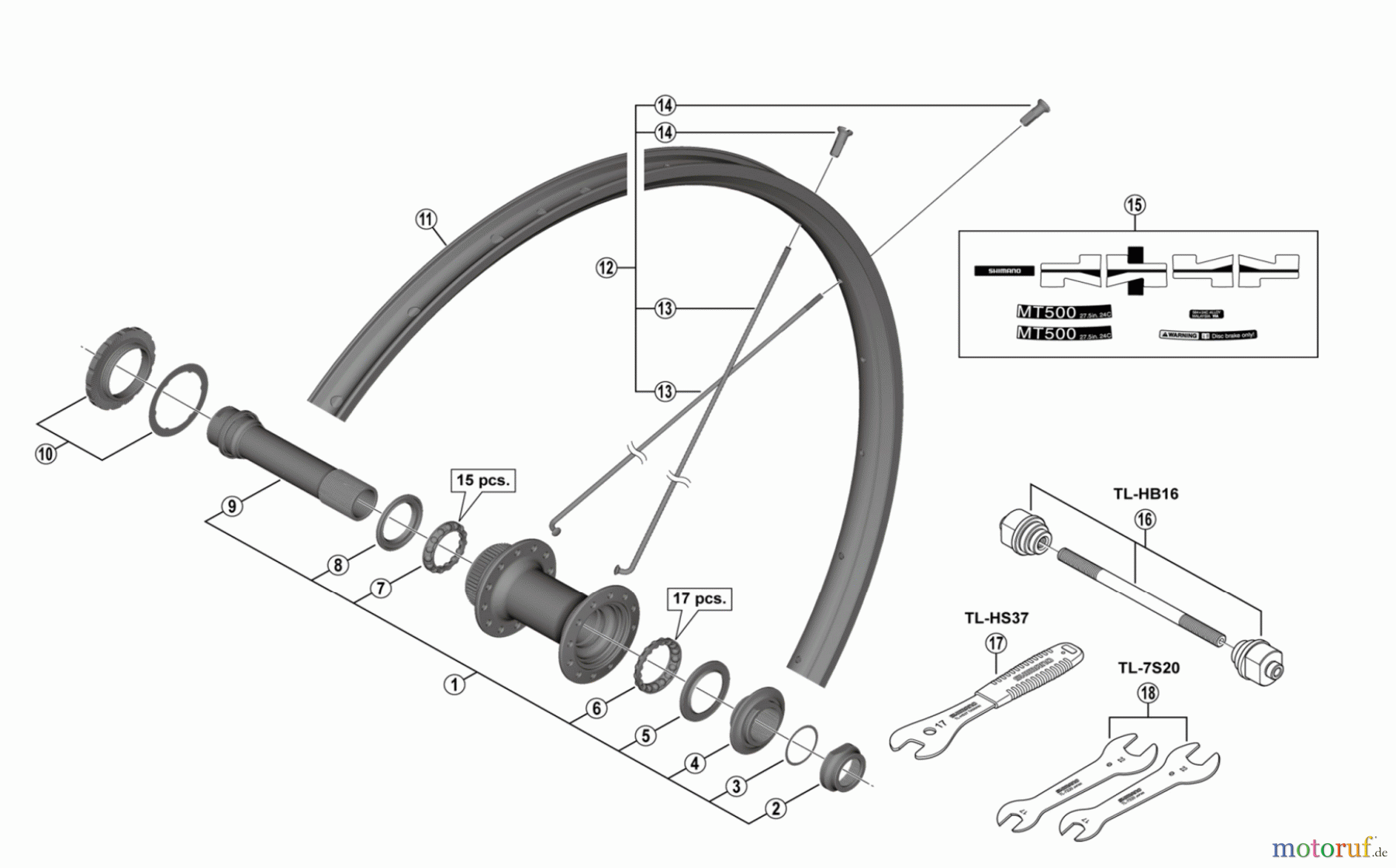  Shimano WH Wheels - Laufräder WH-MT500-CL-F15-B-275 Front Wheel