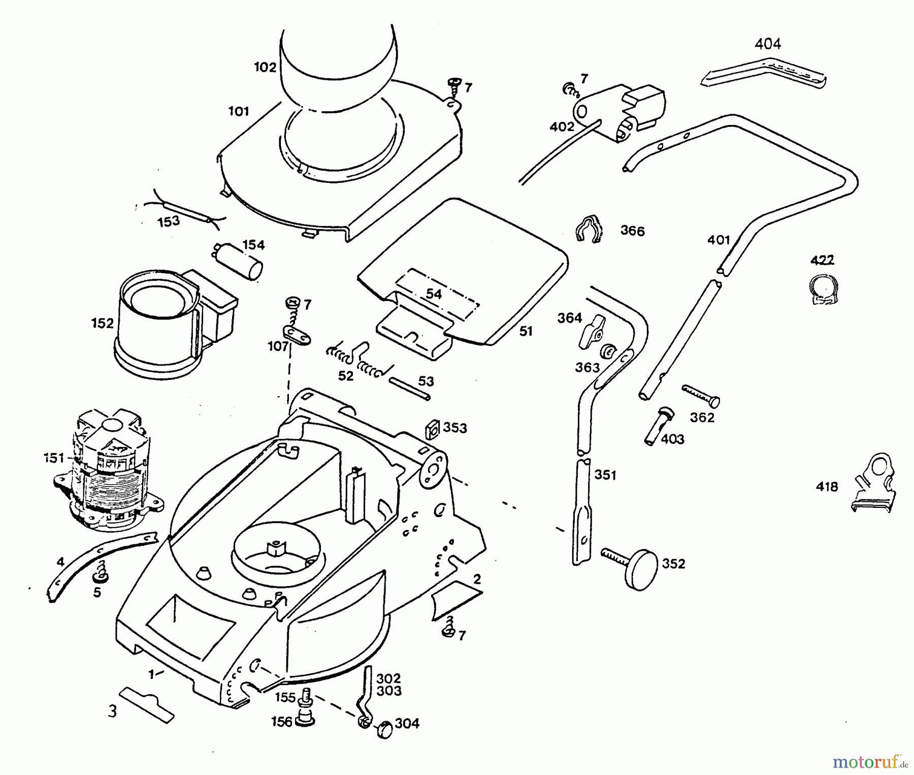  Wolf-Garten Electric mower 2.32 E 4912080 Series B  (1996) Electric motor, Rear flap, Handle