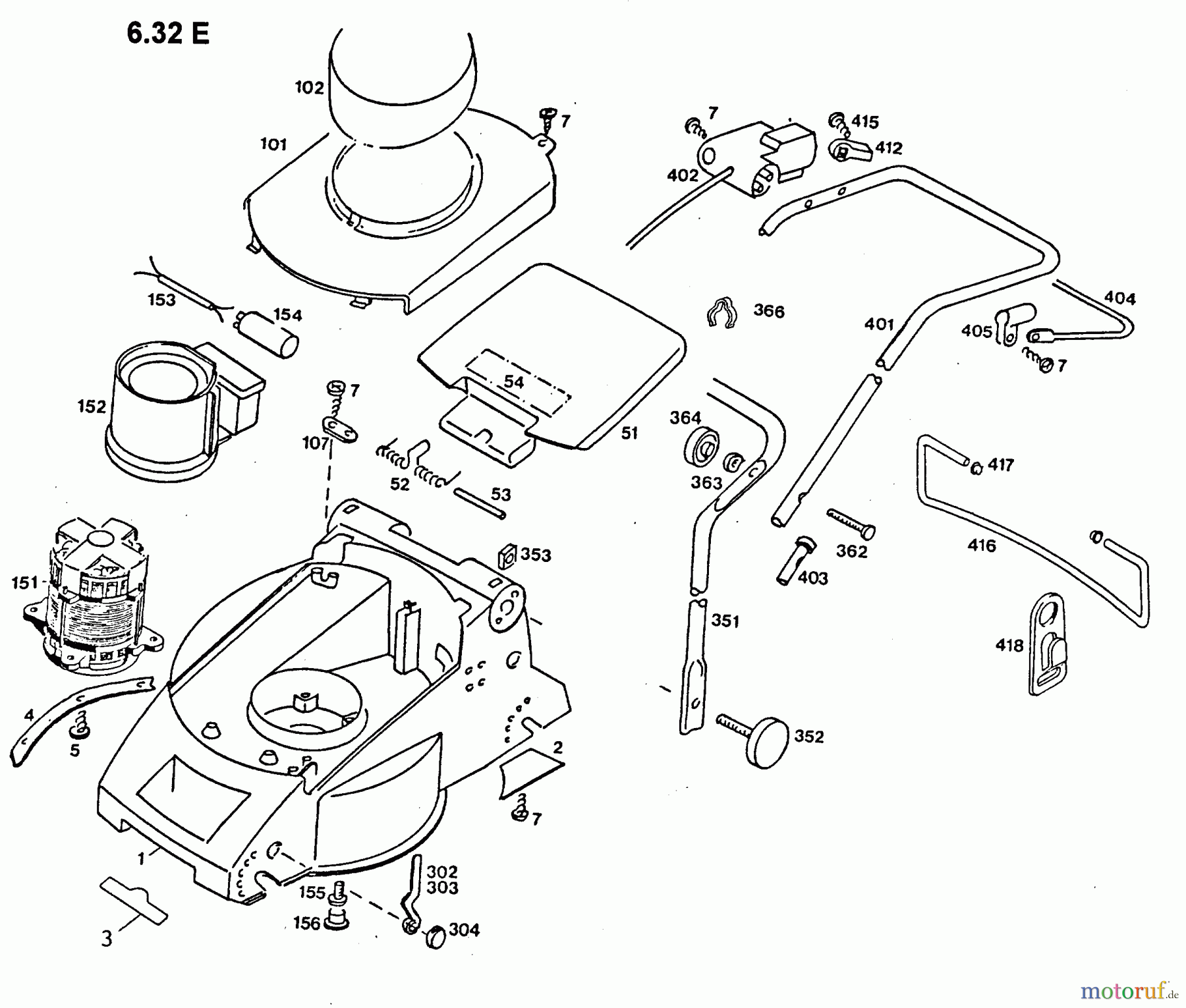  Wolf-Garten Electric mower 6.32 E 4922000 Series C, D  (1996) Electric motor, Rear flap, Handle