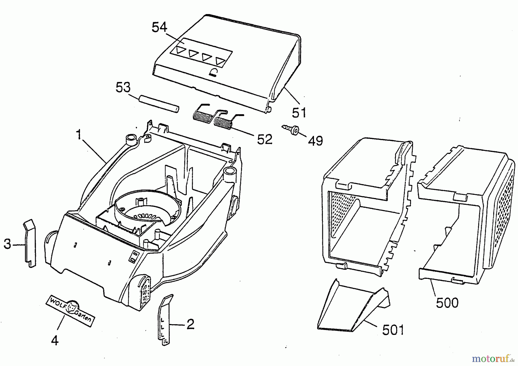  Wolf-Garten Electric mower P 32 E 9 4901001 Series A  (1997) Grass box, Rear flap, Deck housing