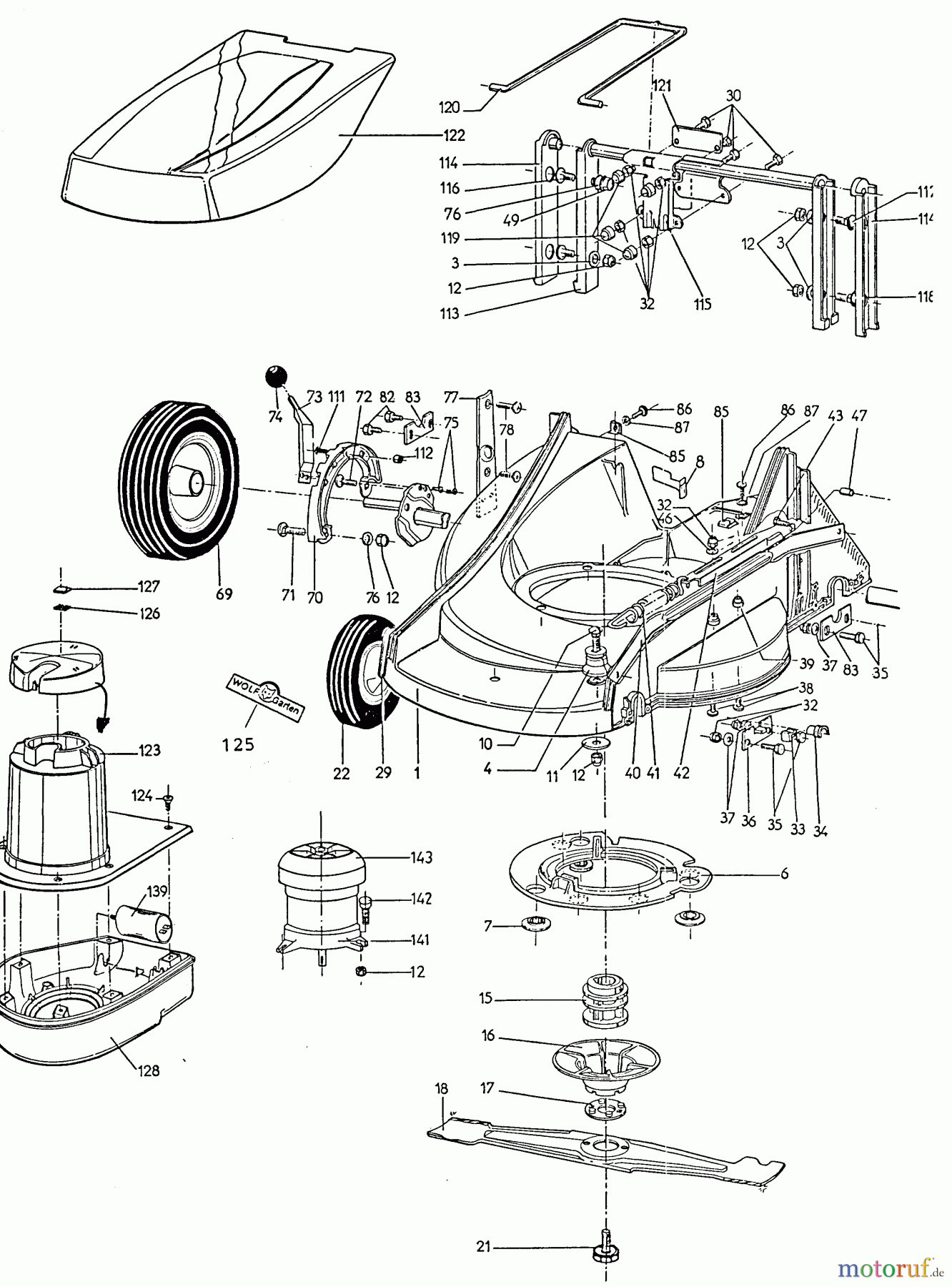 Wolf-Garten Electric mower 4.46 E 6901000 Series A (1996) Electric motor, Blade, Wheels