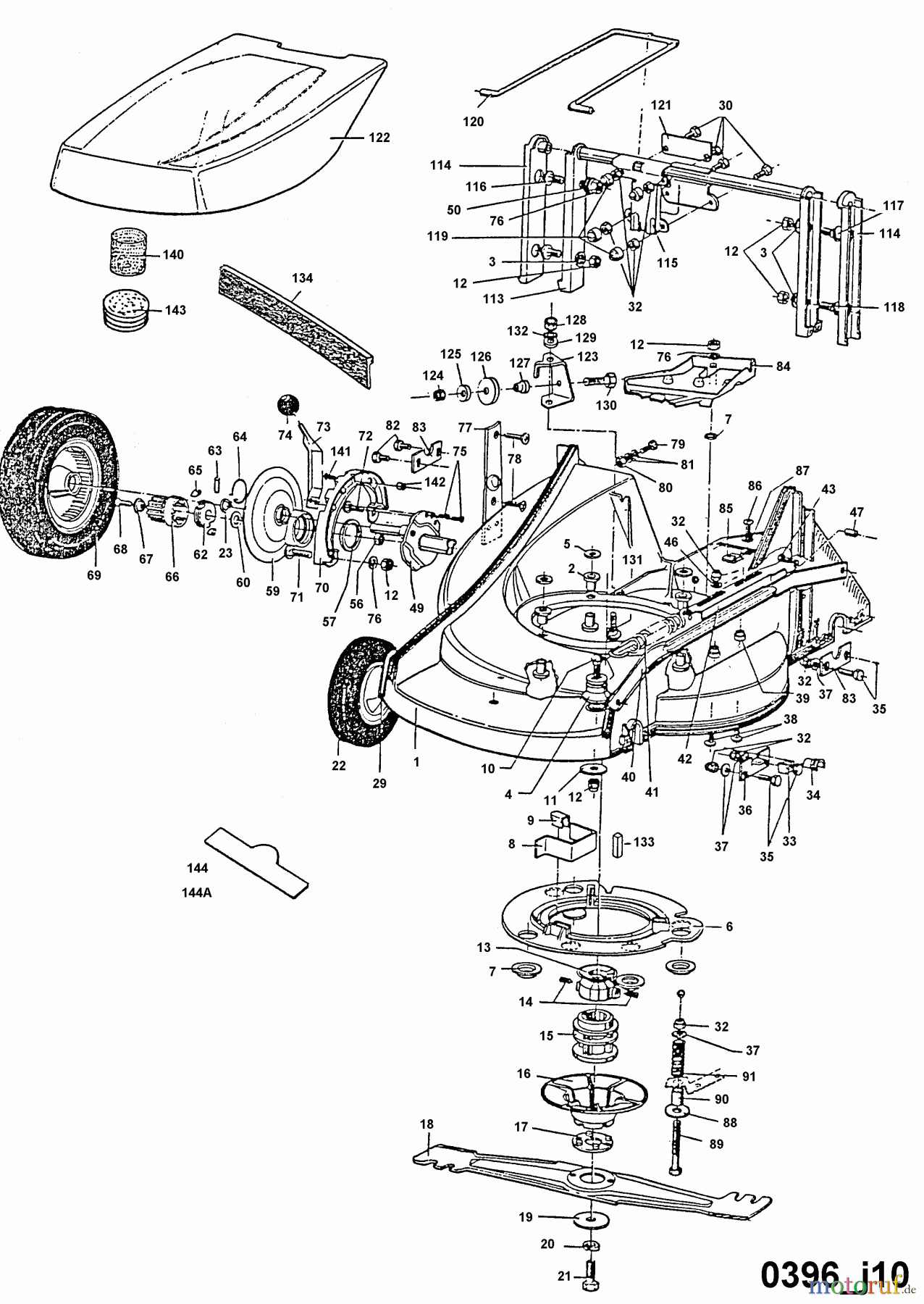 Wolf-Garten Petrol mower self propelled 6.46 BA 6966580 Series A (1996) Deck housing, Blade, Blade adapter