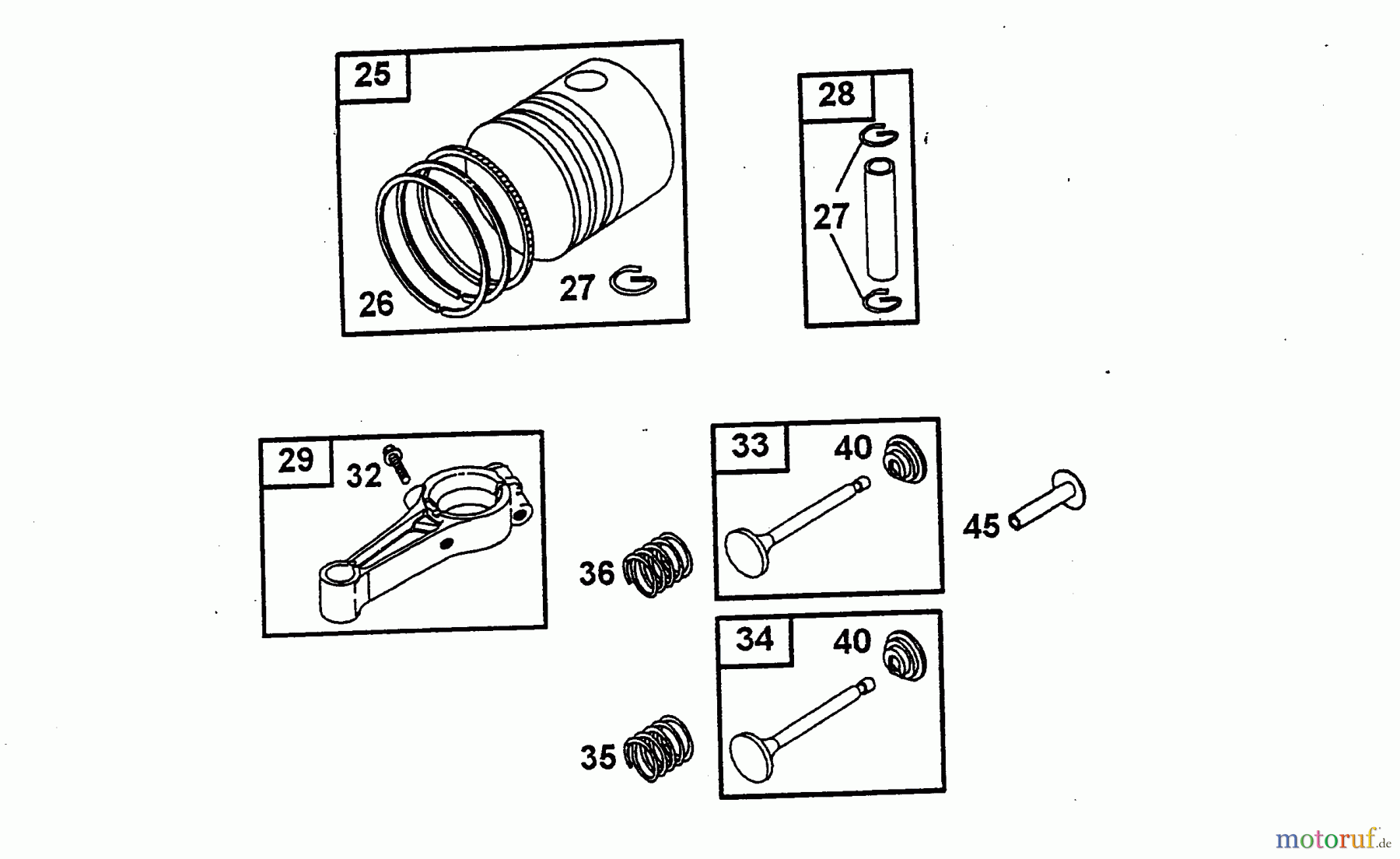 Wolf-Garten Petrol engines Briggs&Stratton Quattro 40 2056005 (2003) Piston, Connecting rod, Valves