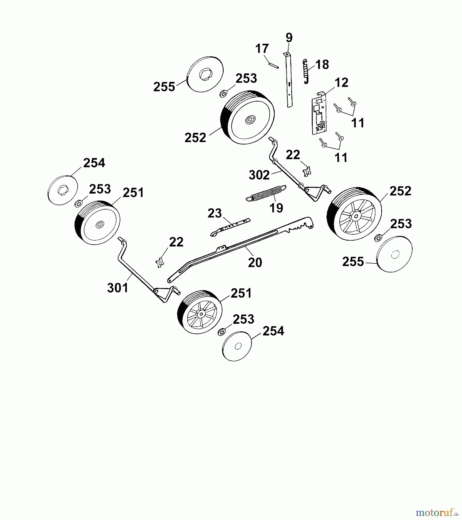 Wolf-Garten Petrol mower Esprit 46 B 4601000 Series D (2004) Wheels, Cutting hight adjustment