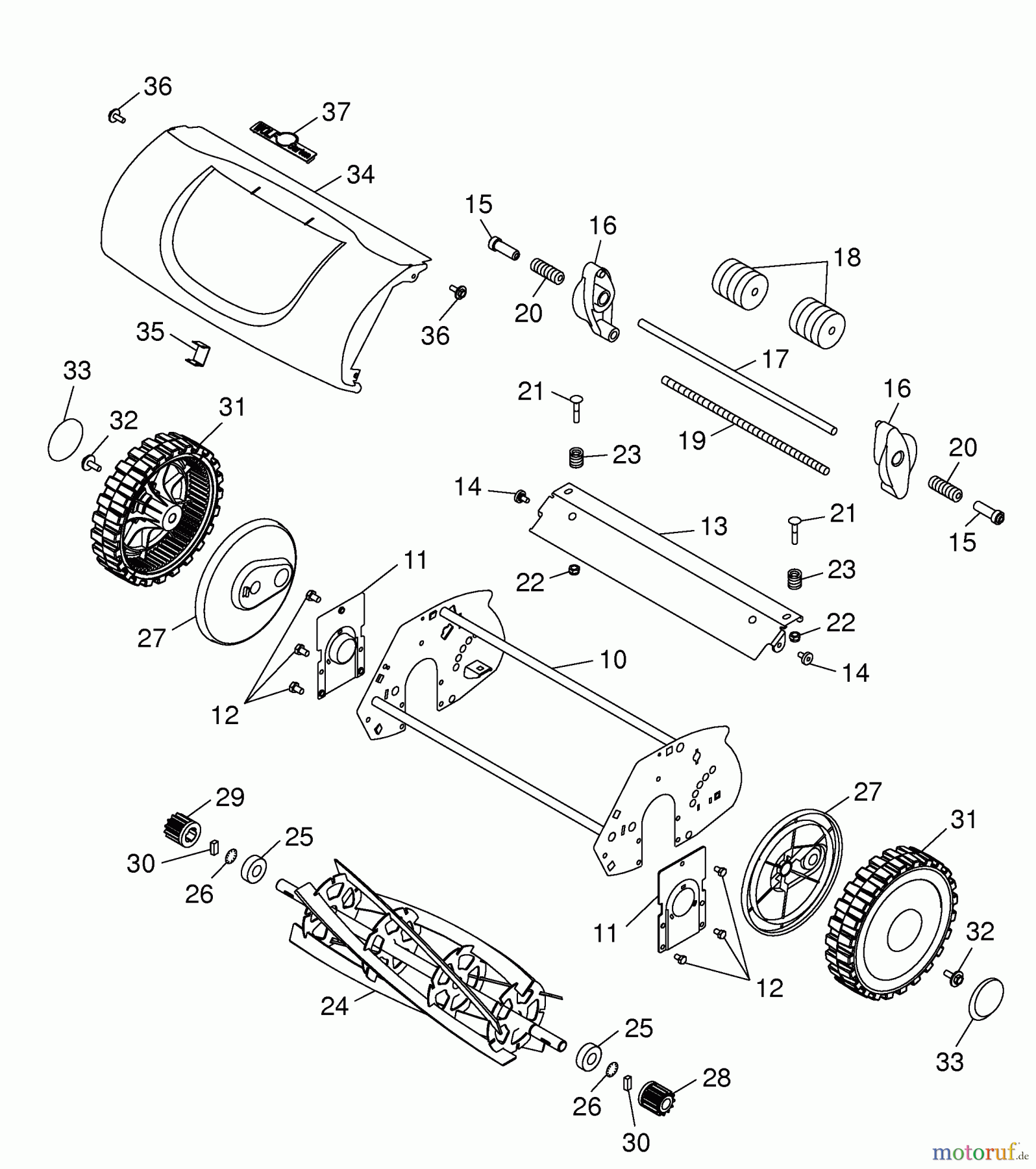 Wolf-Garten Spindle mower TC 38 S 3626000 Series C (2006) Cutter block, Wheels, Spindle housing