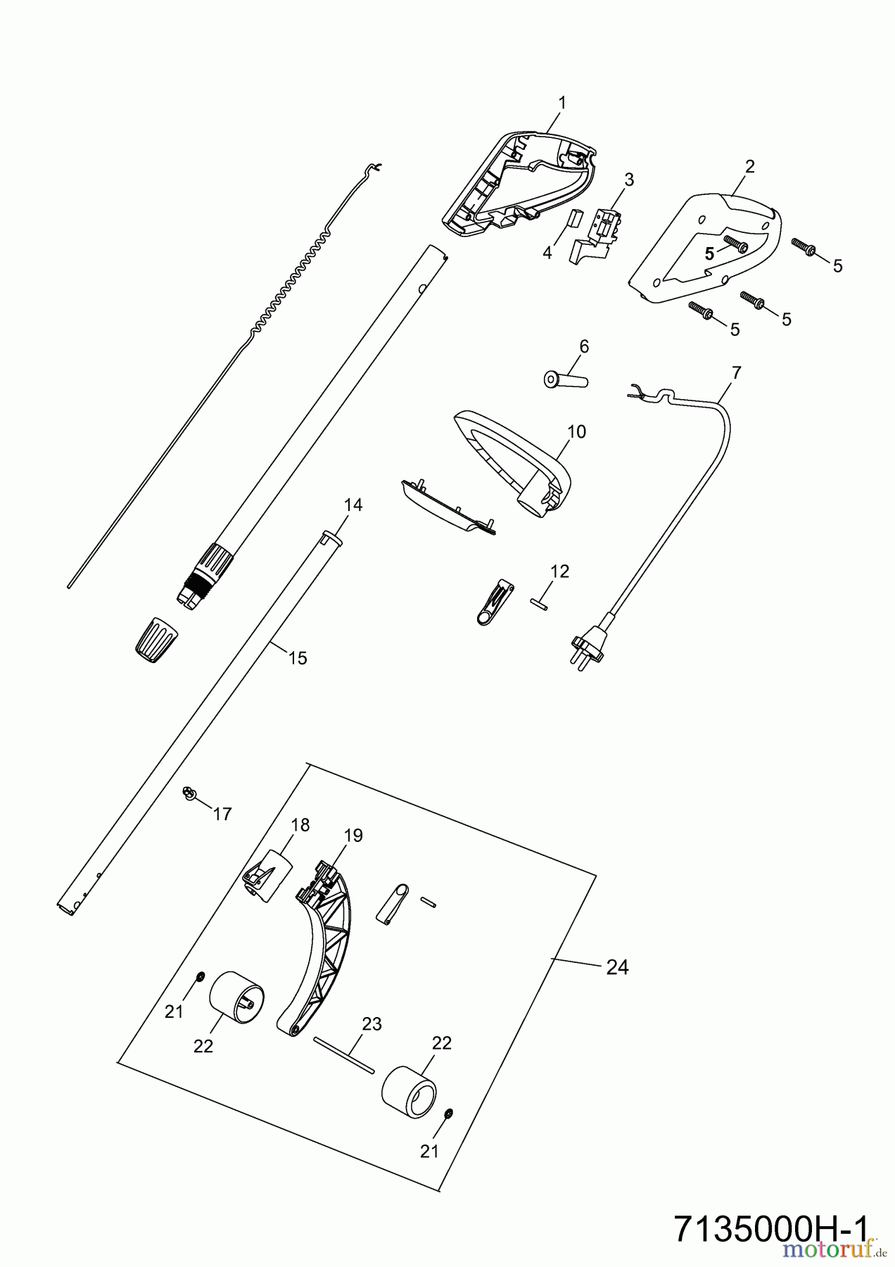 Wolf-Garten Electric trimmer GT 845 7135005 Series H (2011) Handle, Switch, Shaft