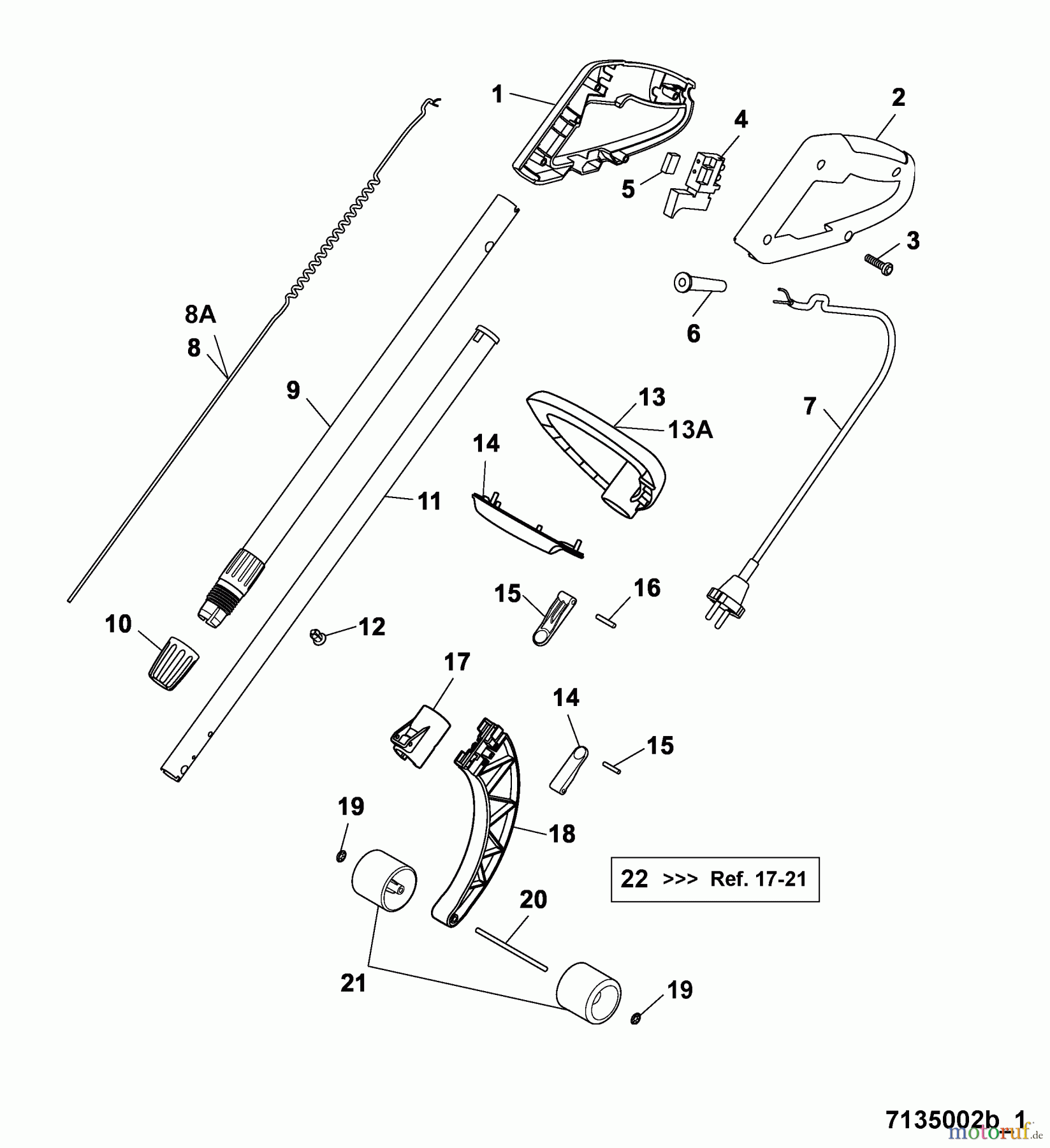 Wolf-Garten Electric trimmer GT 845 7135002 Series B (2005) Handle, Switch, Shaft