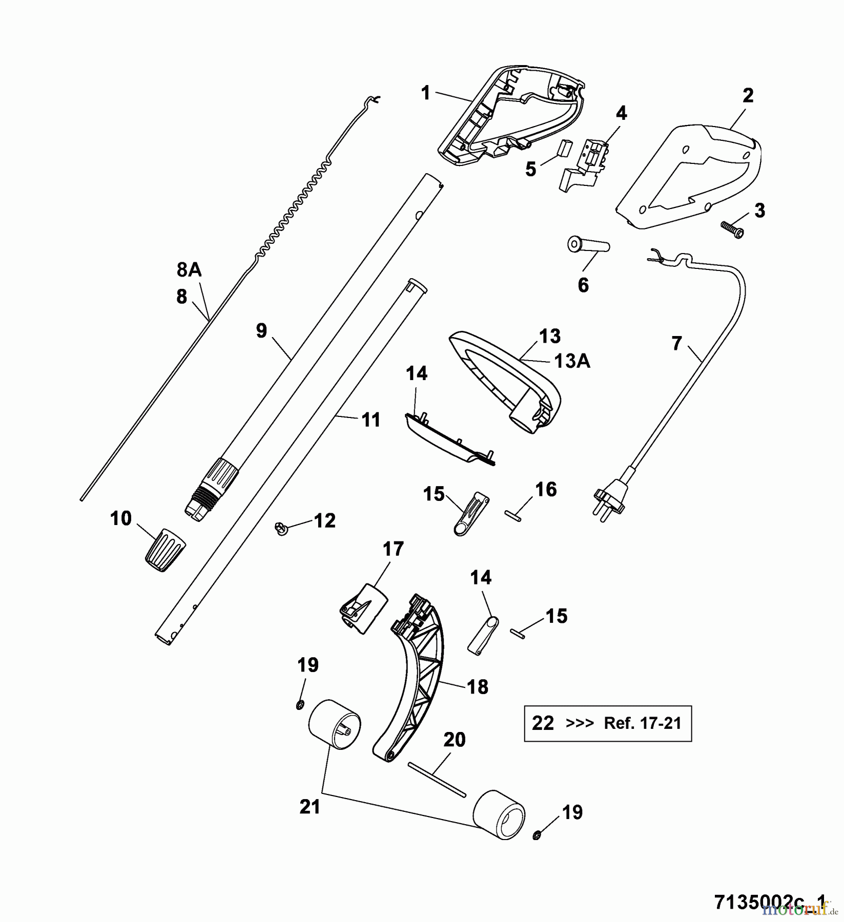 Wolf-Garten Electric trimmer GT 845 7135002 Series C (2005) Handle, Switch, Shaft