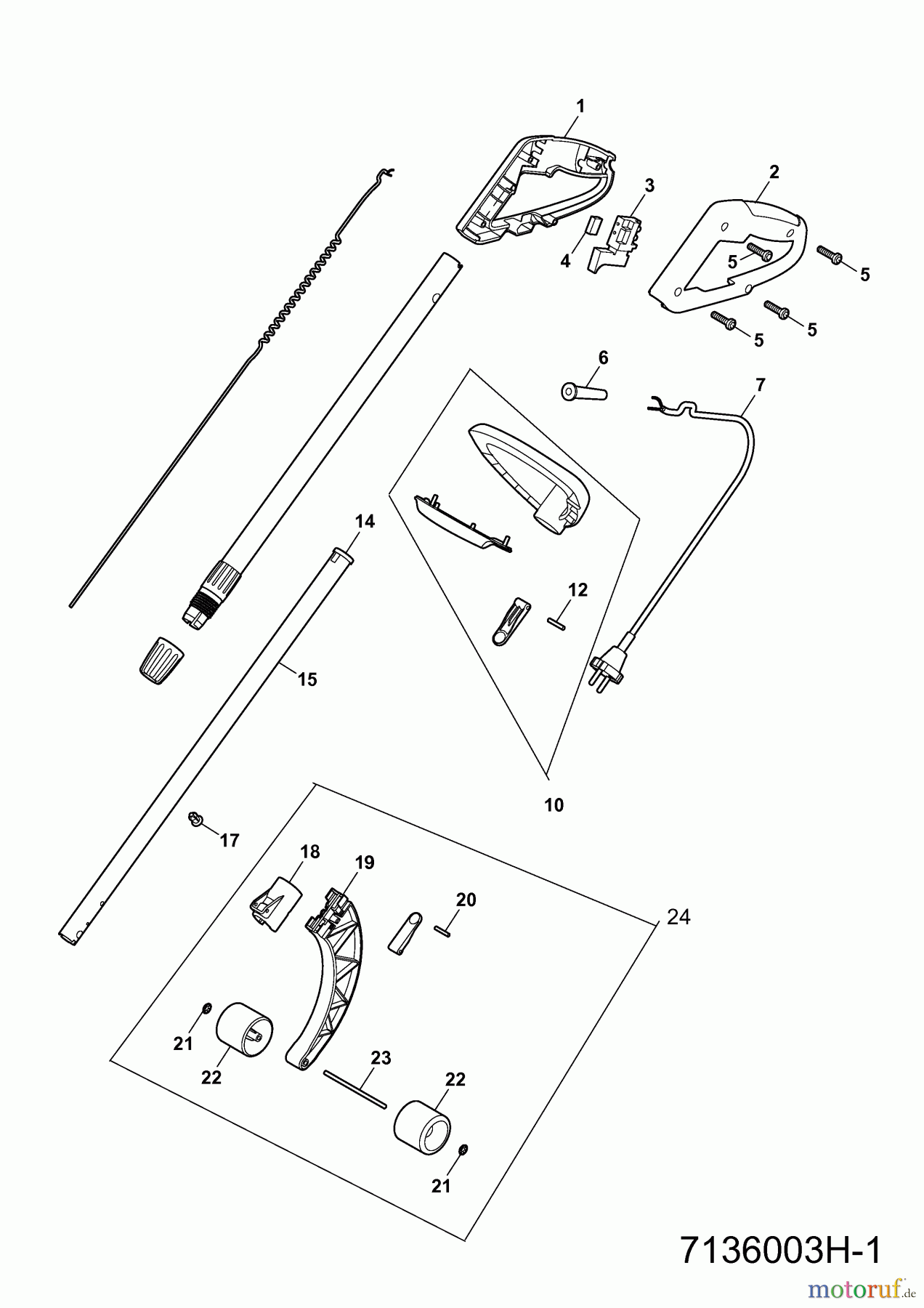 Wolf-Garten Electric trimmer GT 850 7136003 Series H (2009) Handle, Switch