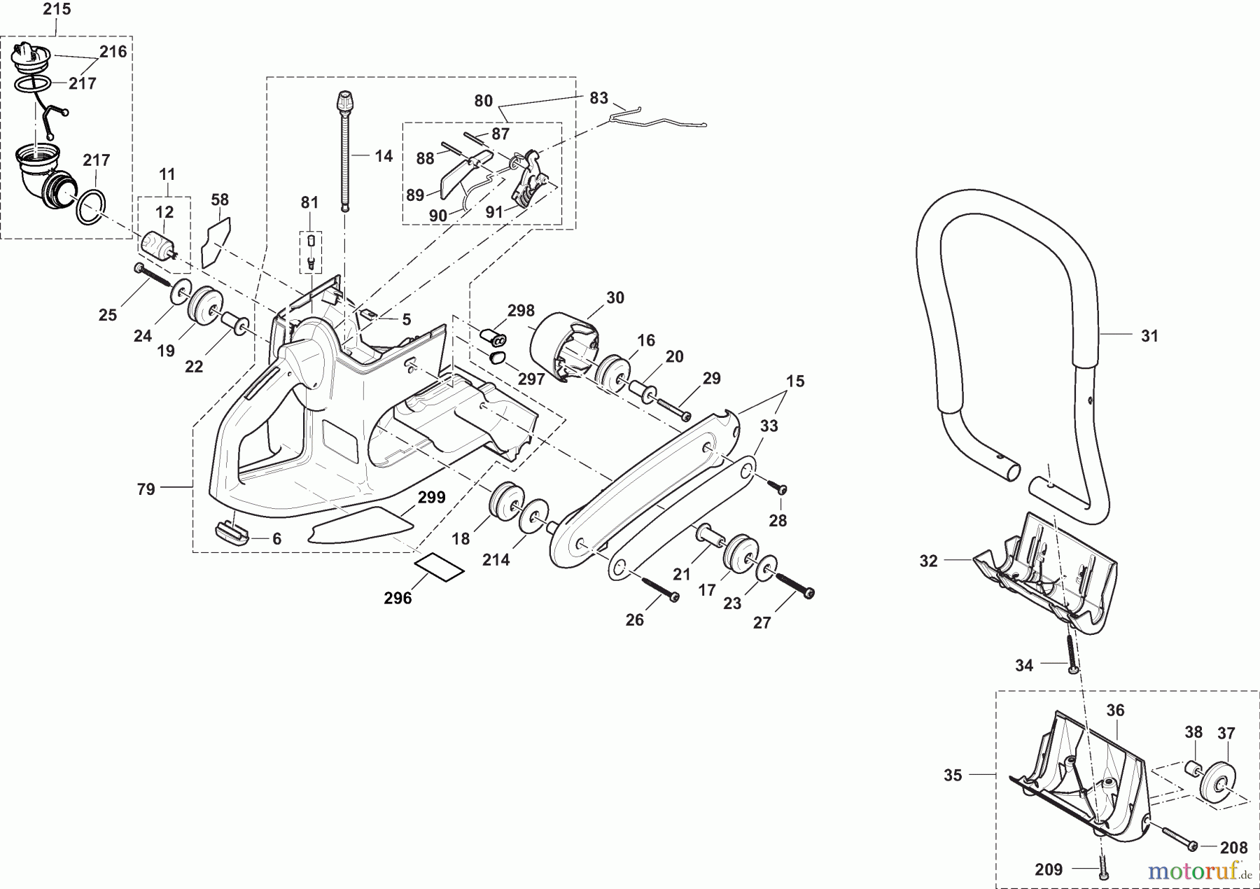  Dolmar Trennschleifer Benzin PC8216 1  Tankeinheit und Handgriffe