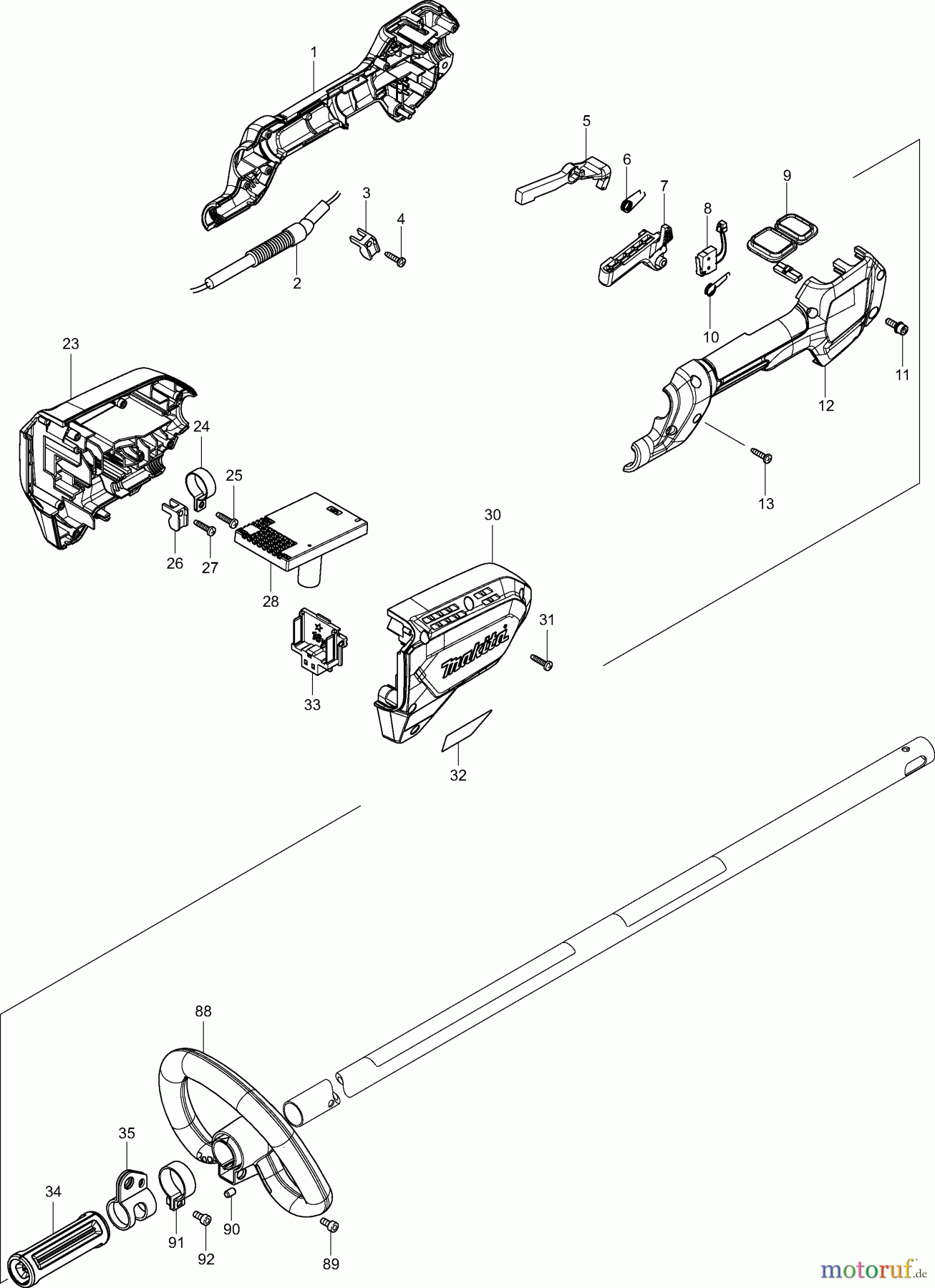  Dolmar Motorsensen & Trimmer Akku DUR187L 1  Schaftrohr, Handgriff