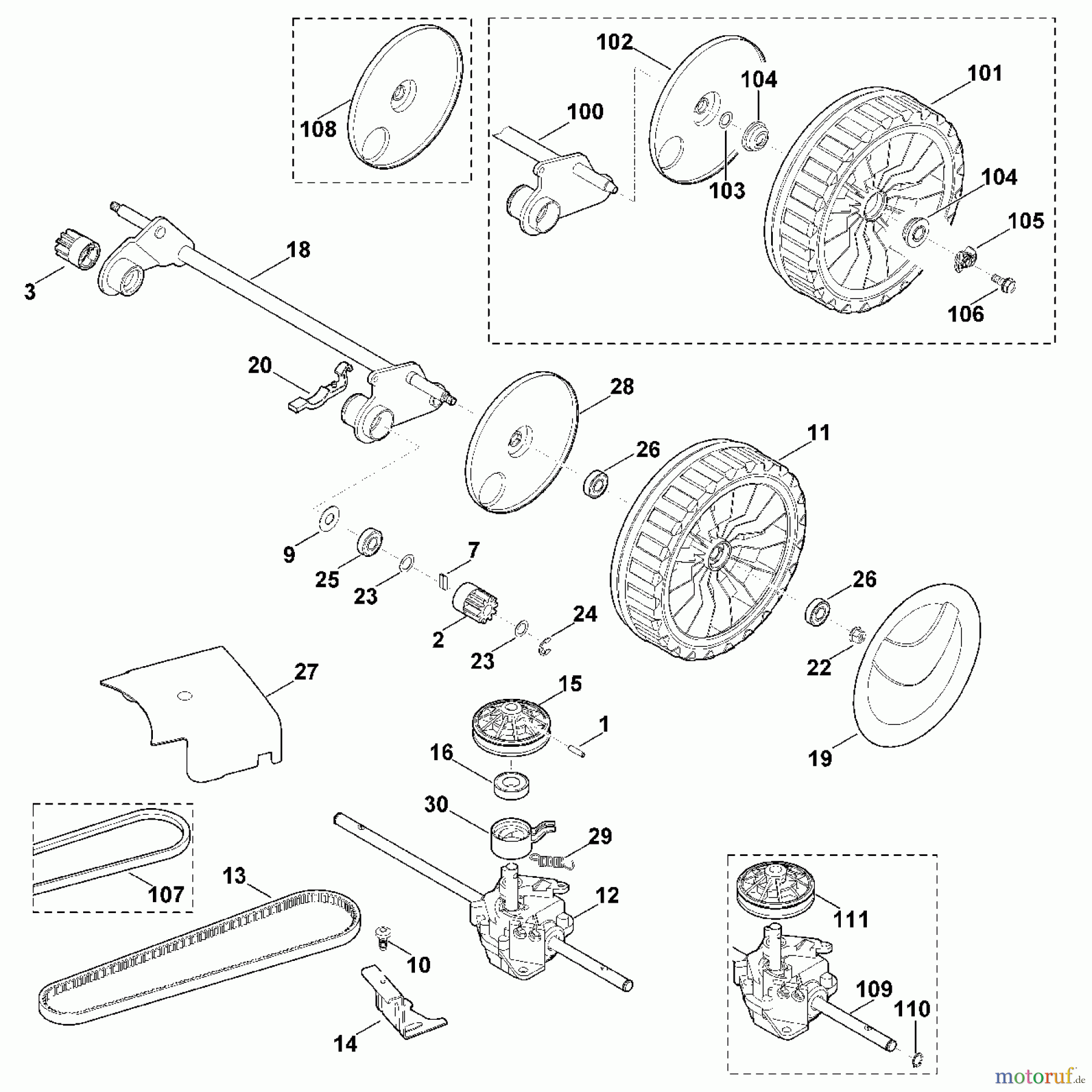 Viking Rasenmäher Benzinrasenmäher MB 650.0 VQ E - Hinterachse, Getriebe