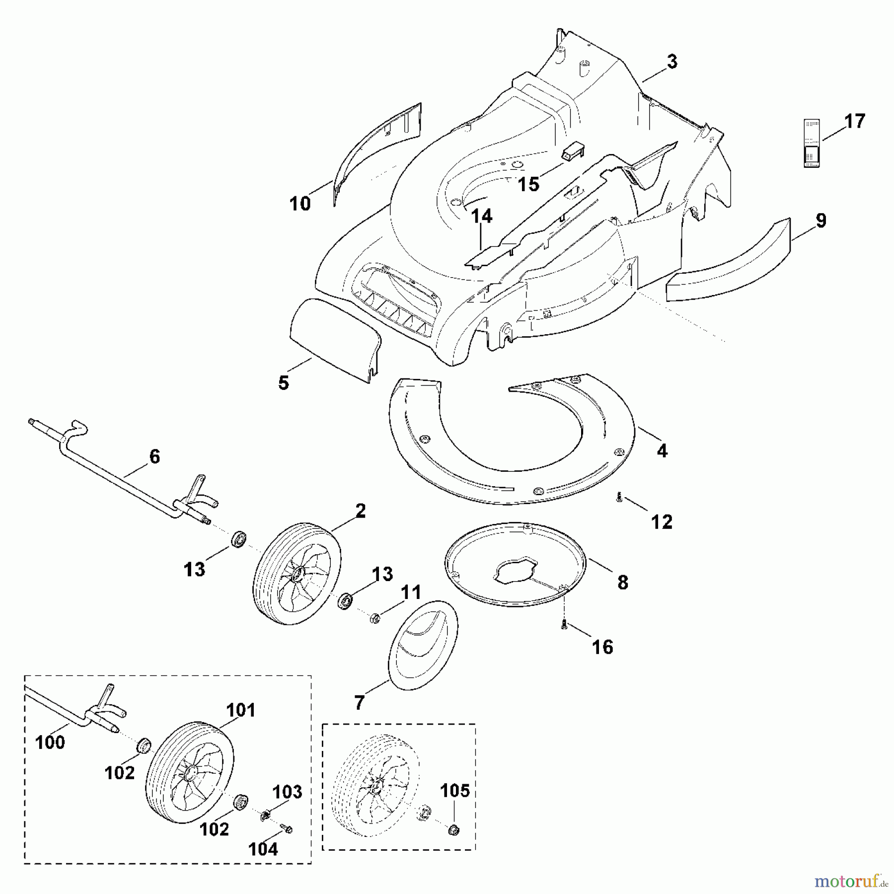 Viking Rasenmäher Benzinrasenmäher MB 545.0 VS D - Gehäuse, Vorderachse