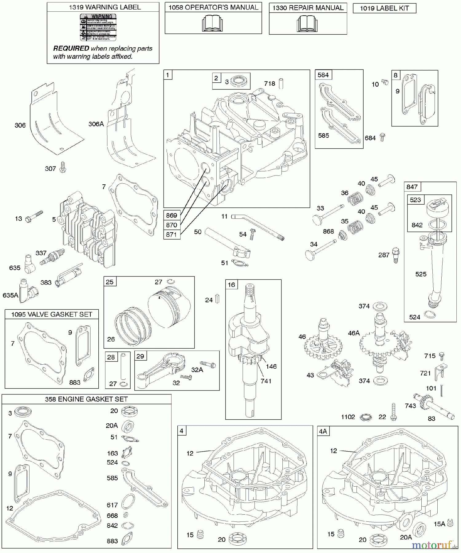 Viking Motoren B & S 12. . . 12H802-0664-01 D - Nocken, Nockenwelle, Kurbelwelle, Zylinder
