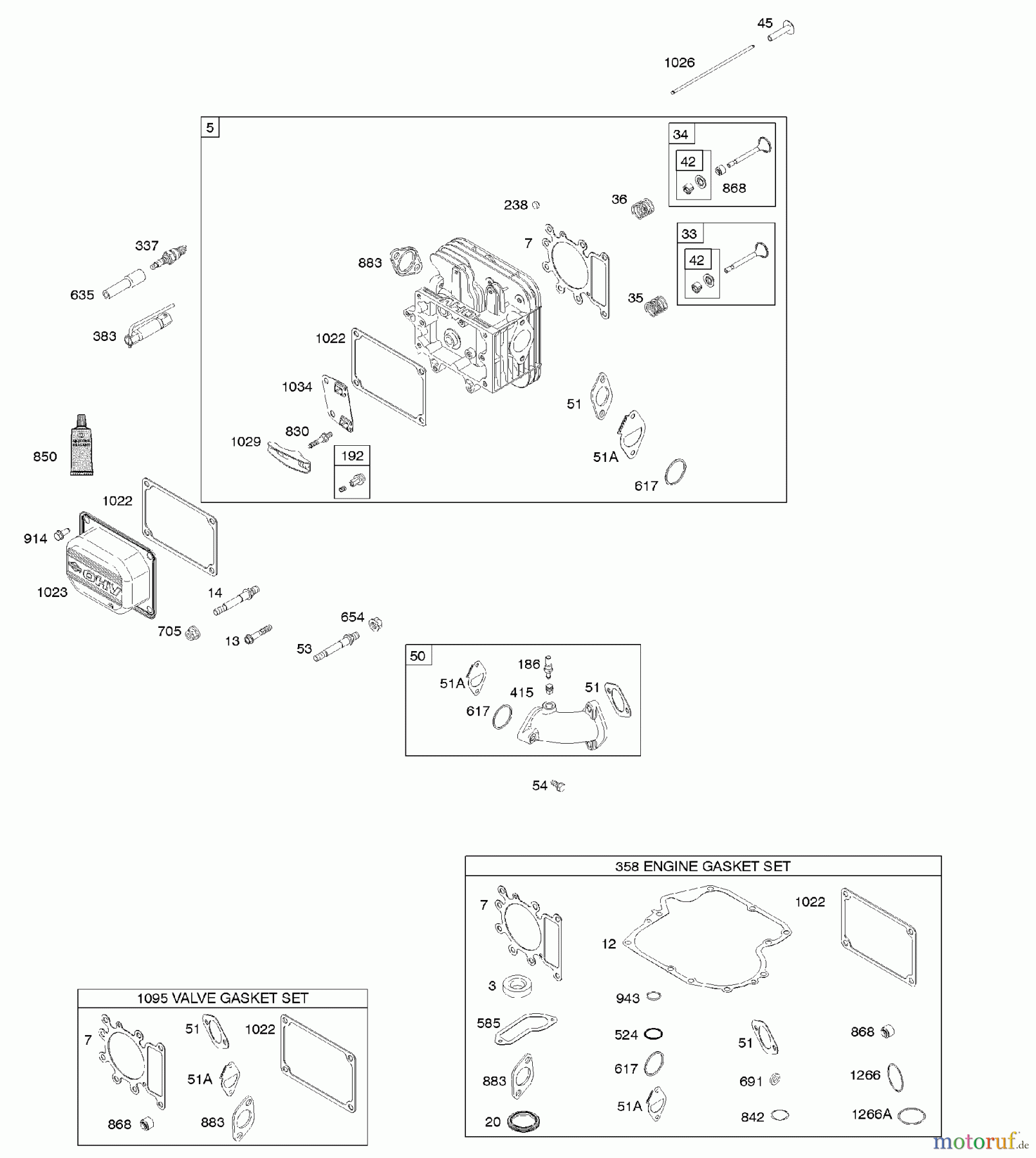  Viking Motoren B & S 21. . . 217802-0138-E1 F - Zylinderkopf, Dichtungssatz - Motor, Dicht