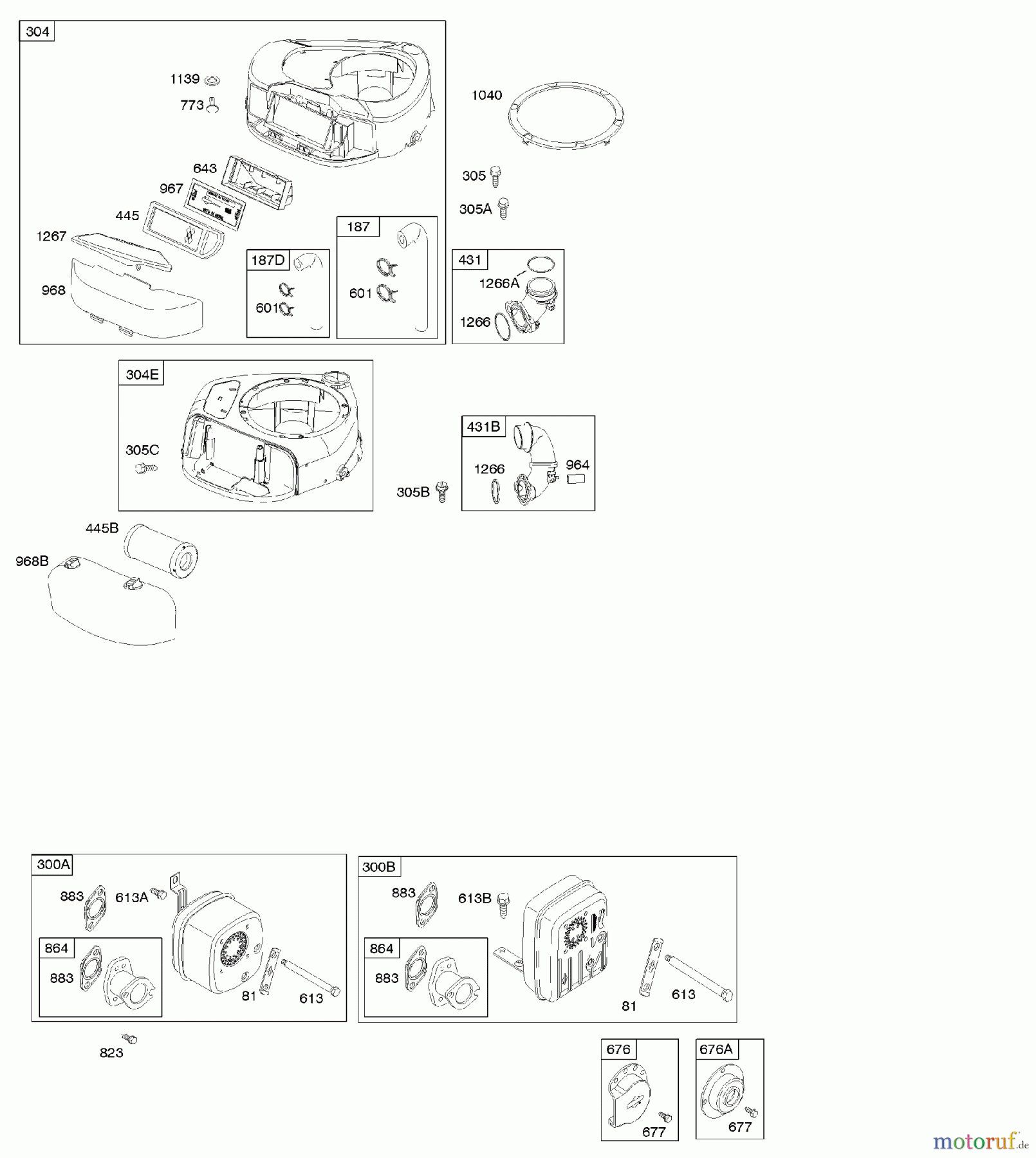  Viking Motoren B & S 21. . . 21B807-0136-B1 A - Luftfilter, Lüftergehäuse, Auslasssystem