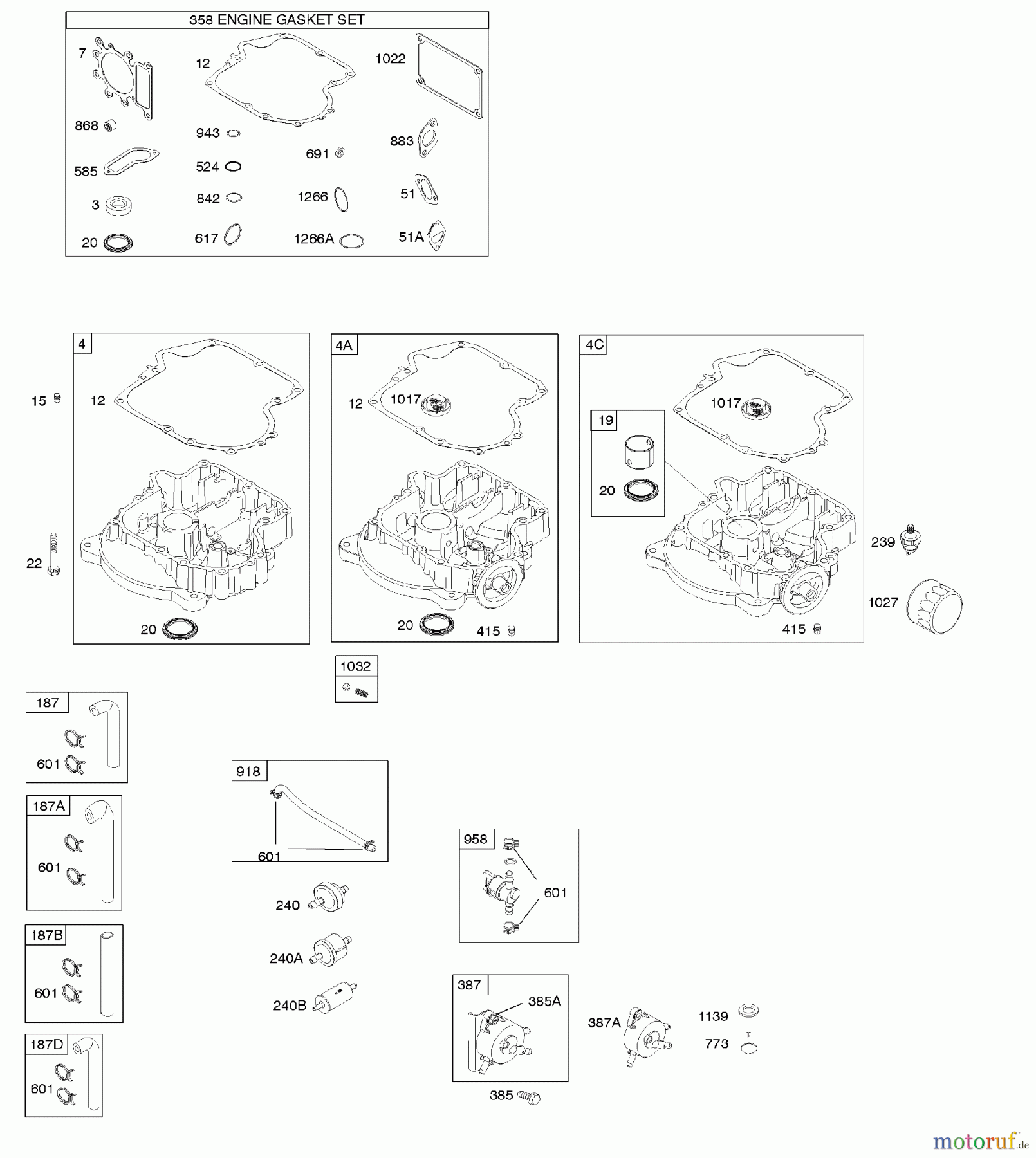 Viking Motoren B & S 31. . . 31G777-0120-E1 F - Motorsumpf, Kraftstoffversorgung, Dichtung