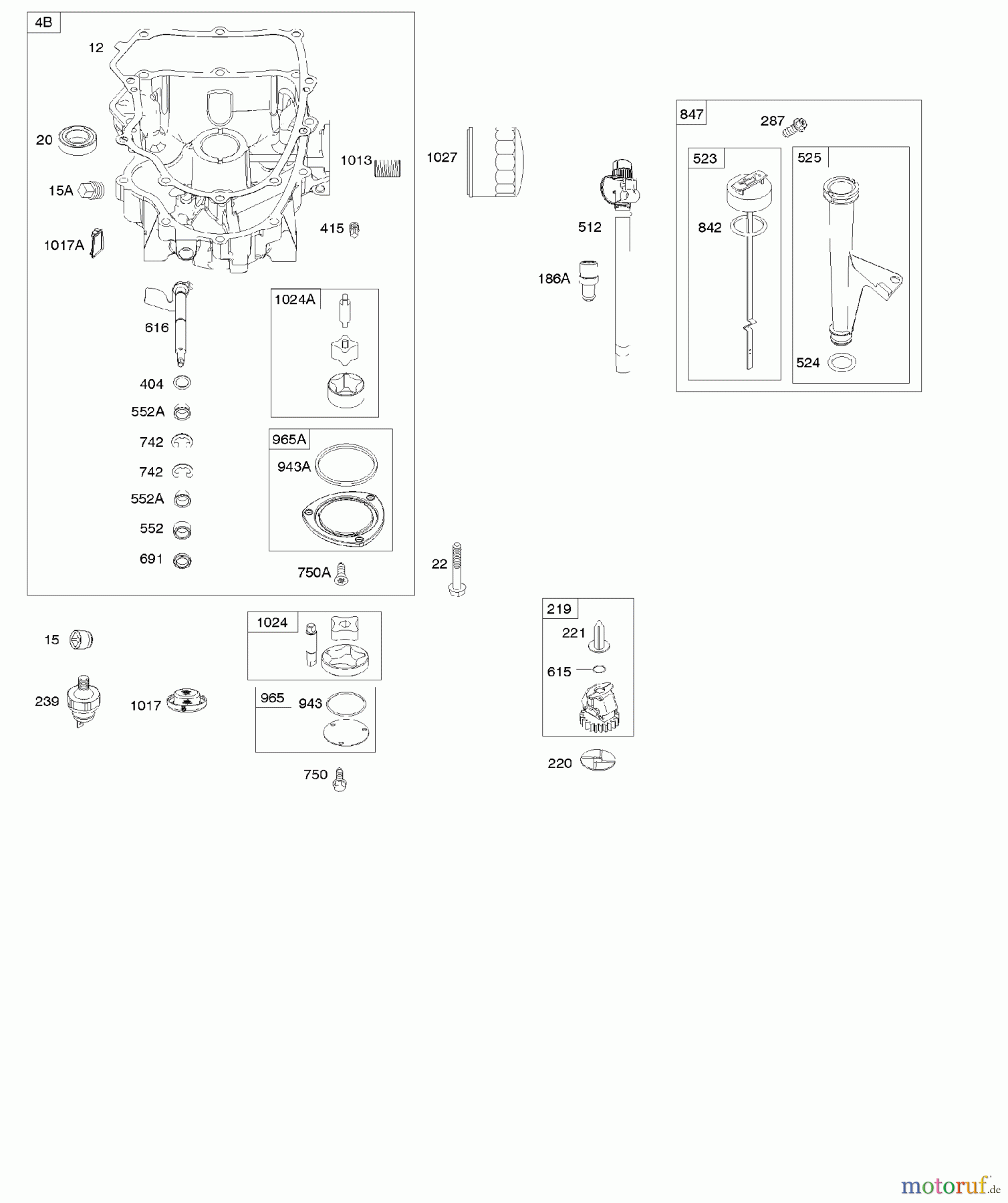  Viking Motoren B & S 44. . . 445577-0125-B1 H - Motorsumpf, Dichtungssatz - Motor, Schmier