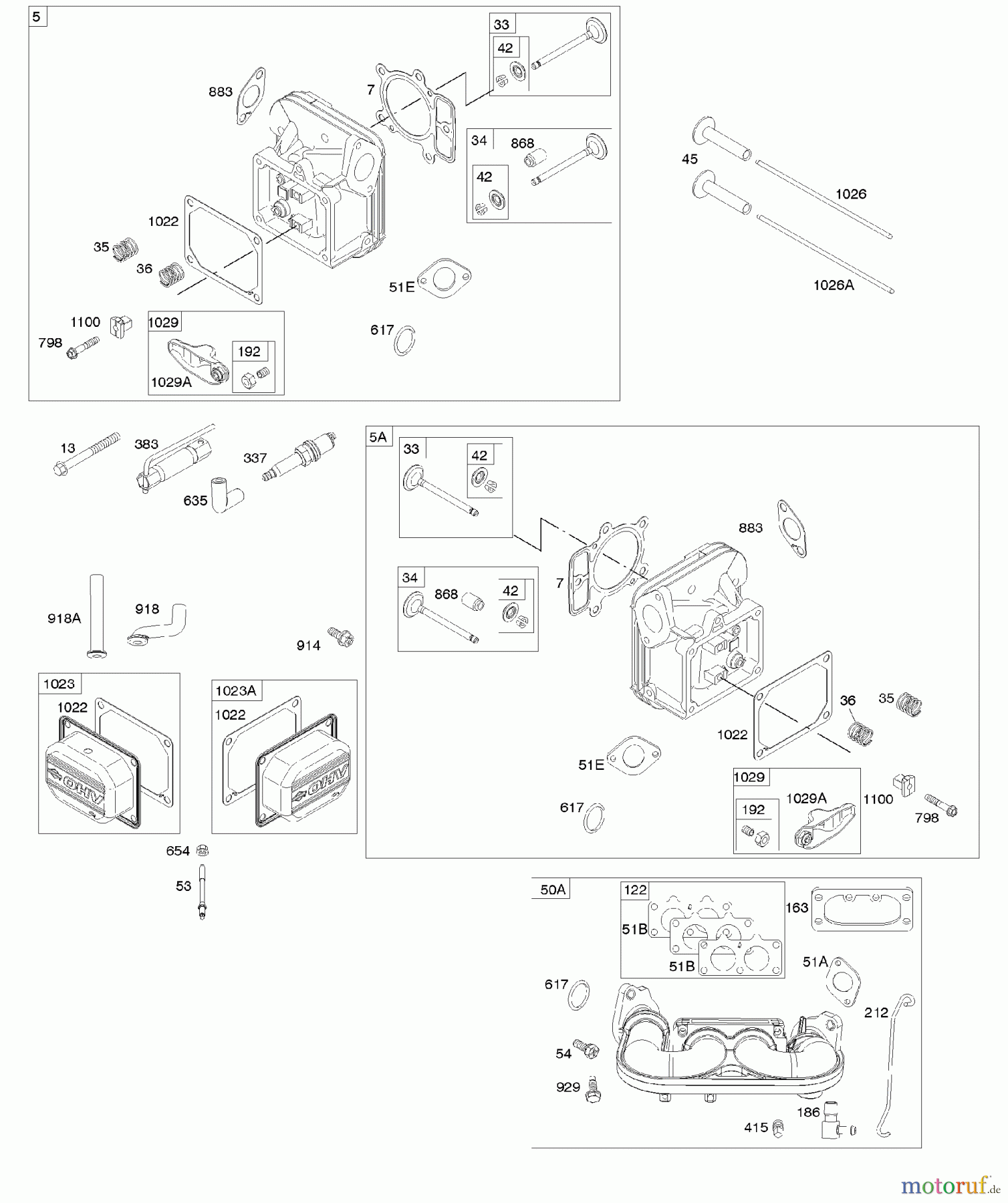  Viking Motoren B & S 44. . . 445577-0138-B1 F - Zylinderkopf, Dichtungssatz - Ventil, Einl