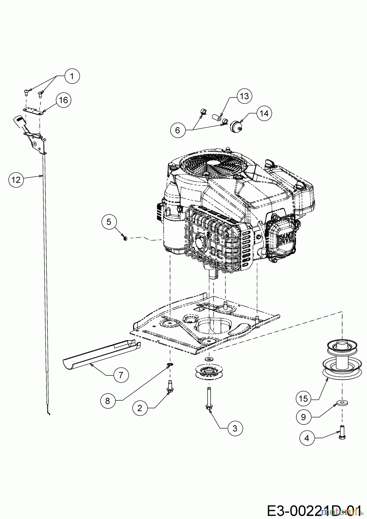 MTD Lawn tractors Mnirider 76 RDHE 13A721SD600 (2020) Choke- and throttle control, Engine pulley, Engine accessories