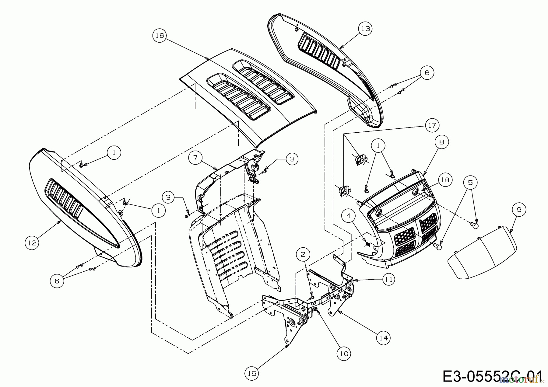 Hanseatic Lawn tractors 92-116 T 13A2763E621 (2020) Engine hood 3-Style