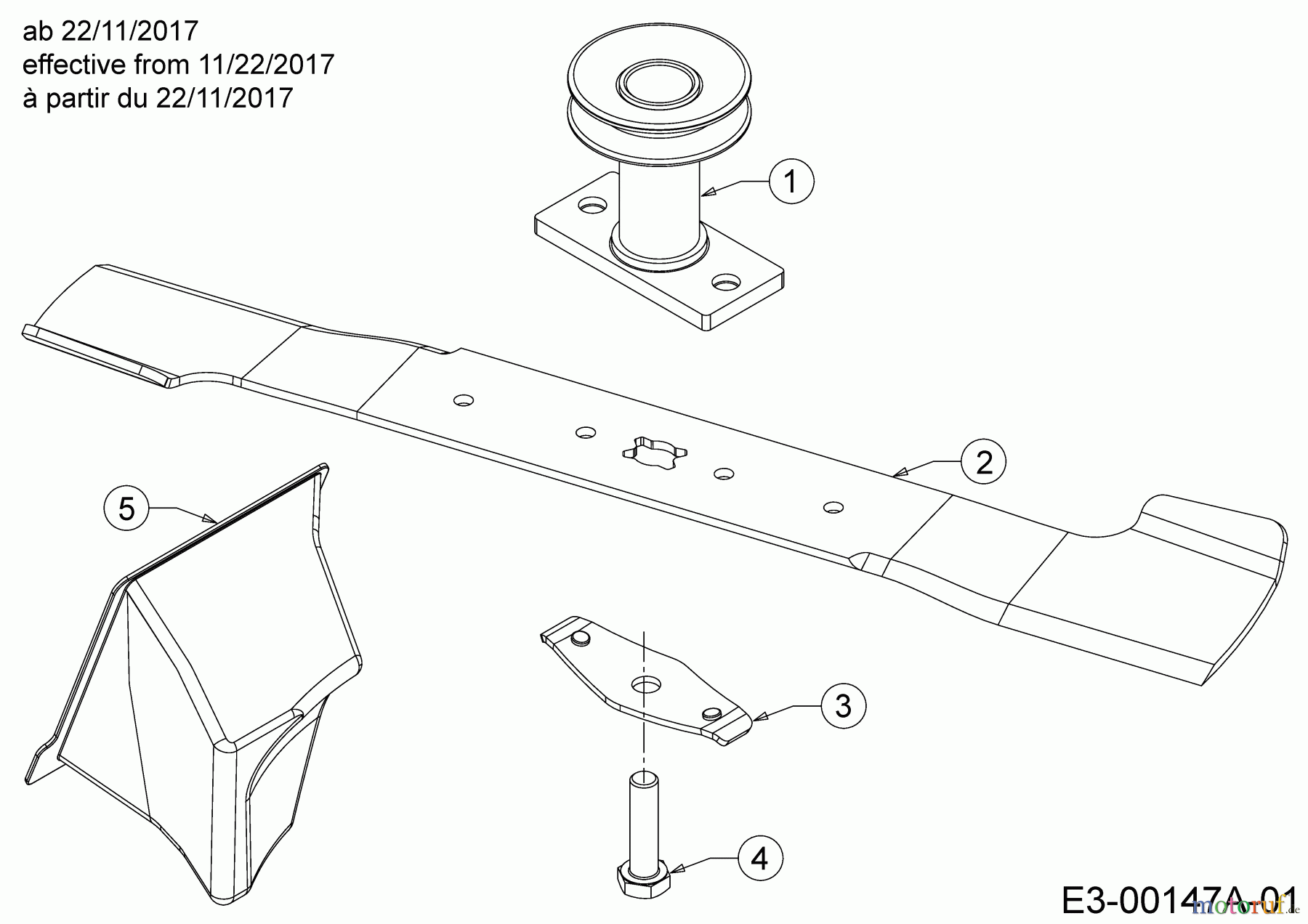 Cub Cadet Tondeuse thermique tractée LM3 CR53SG 12ABPV5L603G (2018) Lame, Moyeu de lame, Bouchon mulching à partir du 22/11/2017