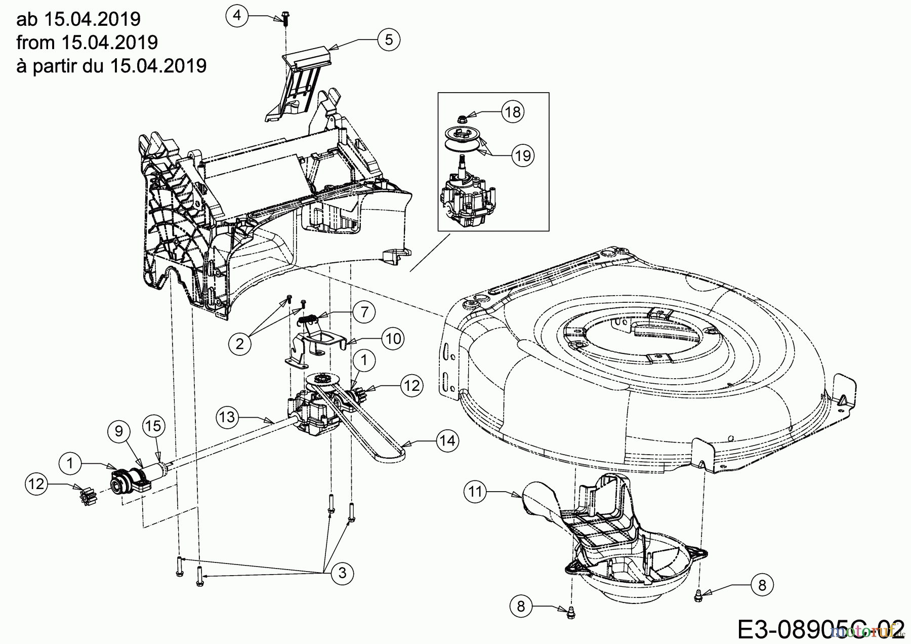 Cub Cadet Petrol mower self propelled LM3 DR53ES 12CCPVS7603 (2019) Gearbox, Belt from 15.04.2019