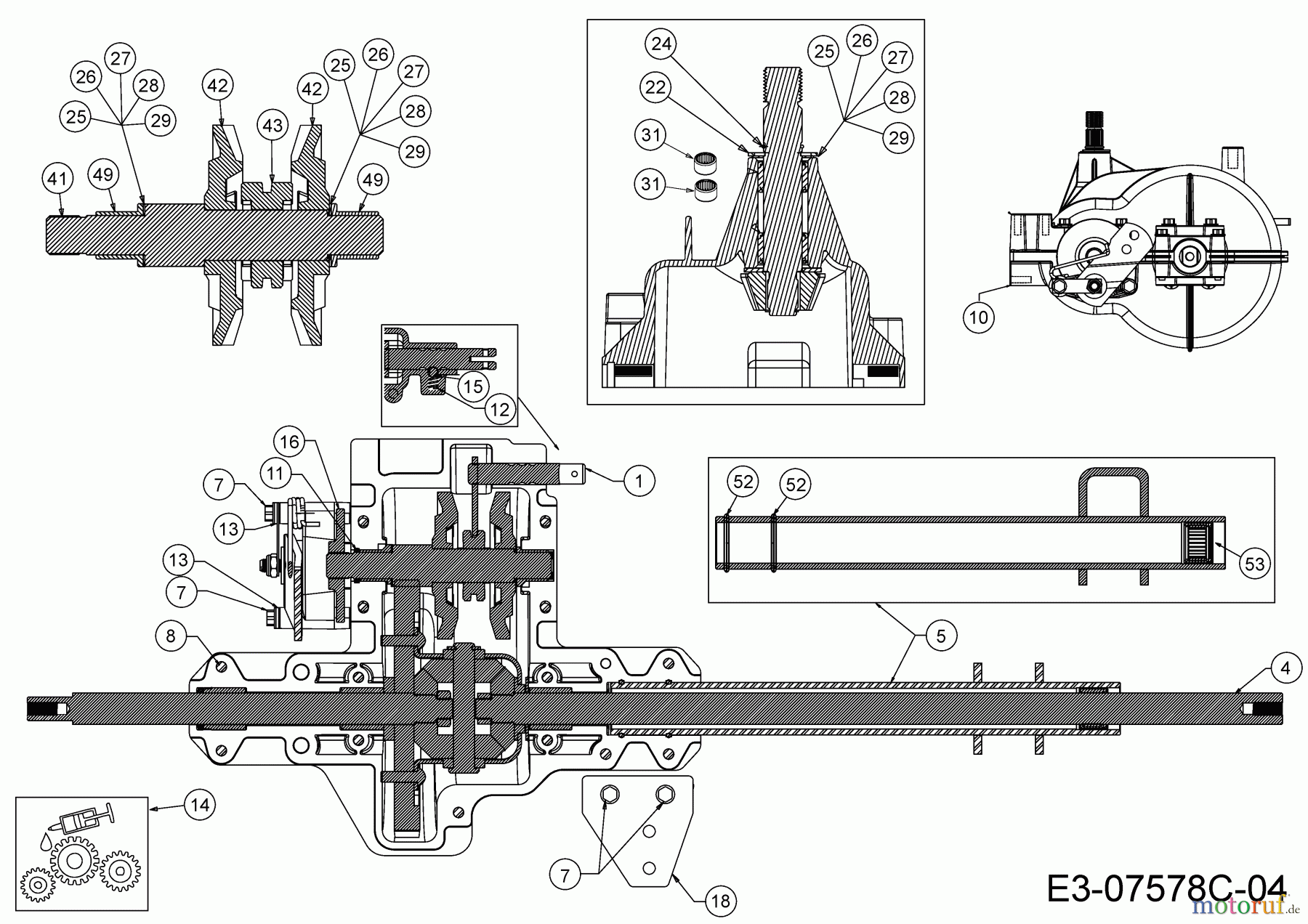  Wolf-Garten Lawn tractors Expert 92.165 A 13HN90WE650  (2015) Gearbox 618-04331A