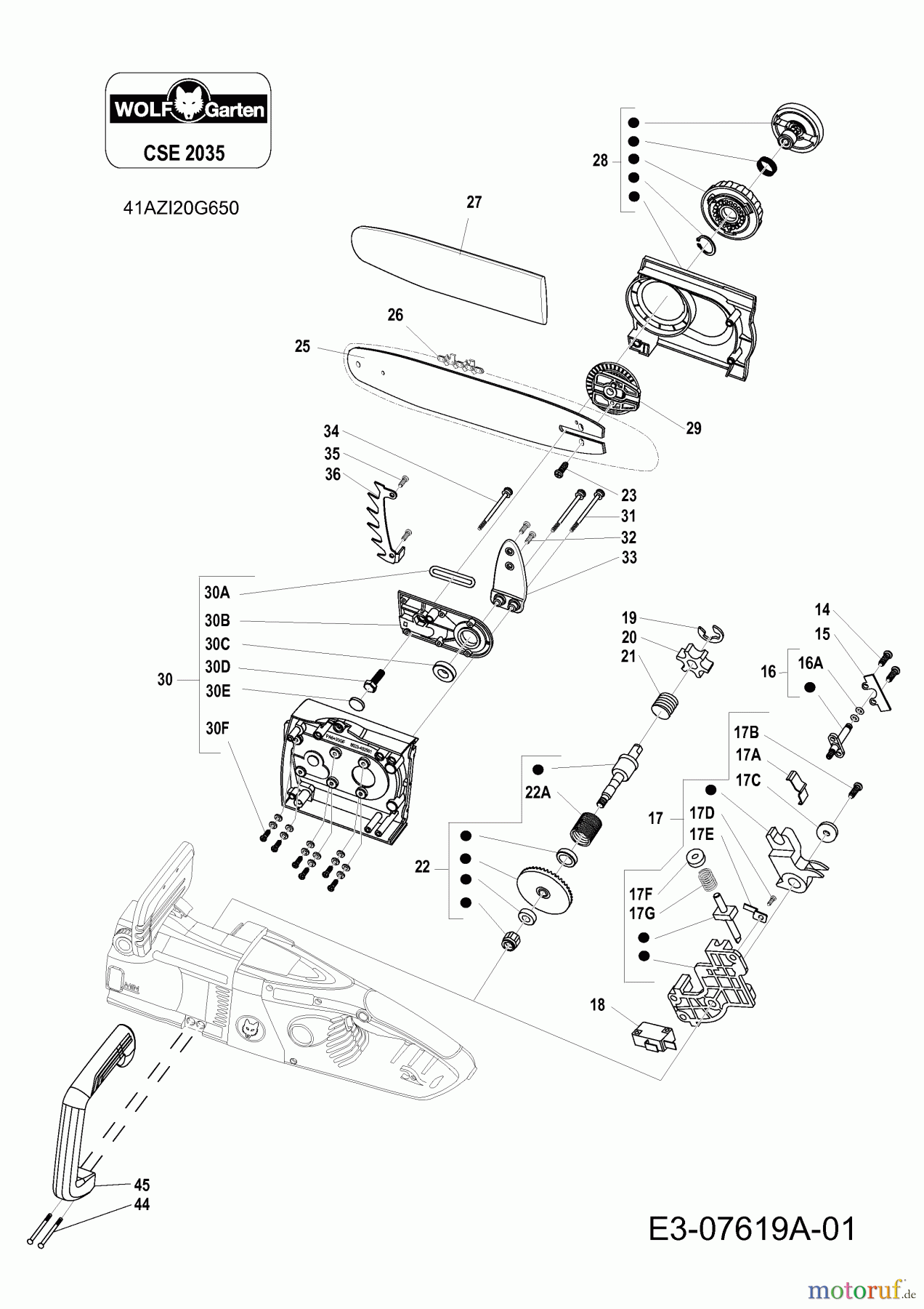 Wolf-Garten Electrical chain saws CSE 2035 41AZI20G650 (2020) Chain, Guide bar