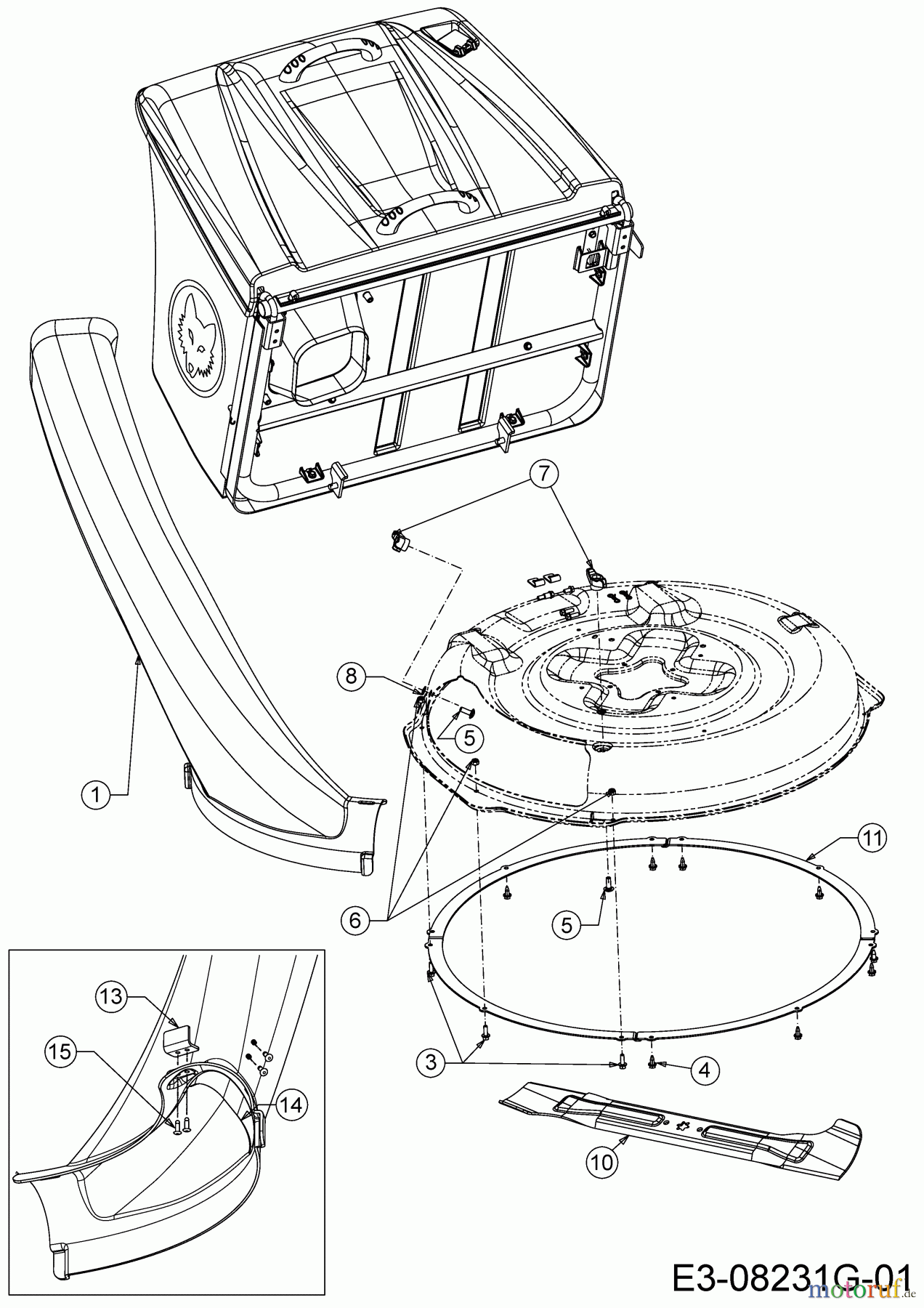 Wolf-Garten Lawn tractors Scooter Hydro 13A221SD650 (2019) Discharge chute, Deflector, Blade