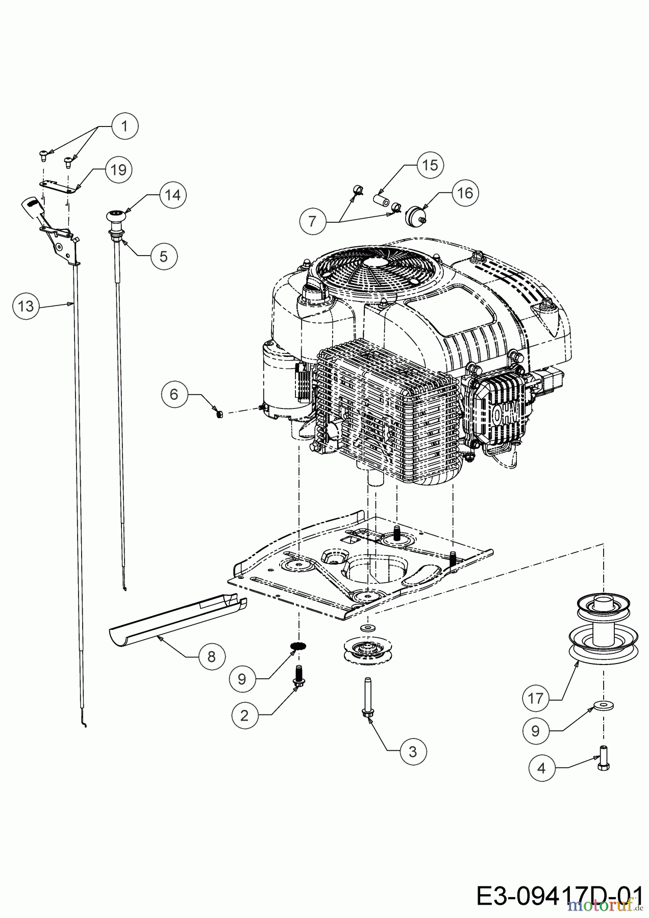 Wolf-Garten Lawn tractors Scooter Hydro 13A221SD650 (2019) Choke- and throttle control, Engine pulley, Engine accessories